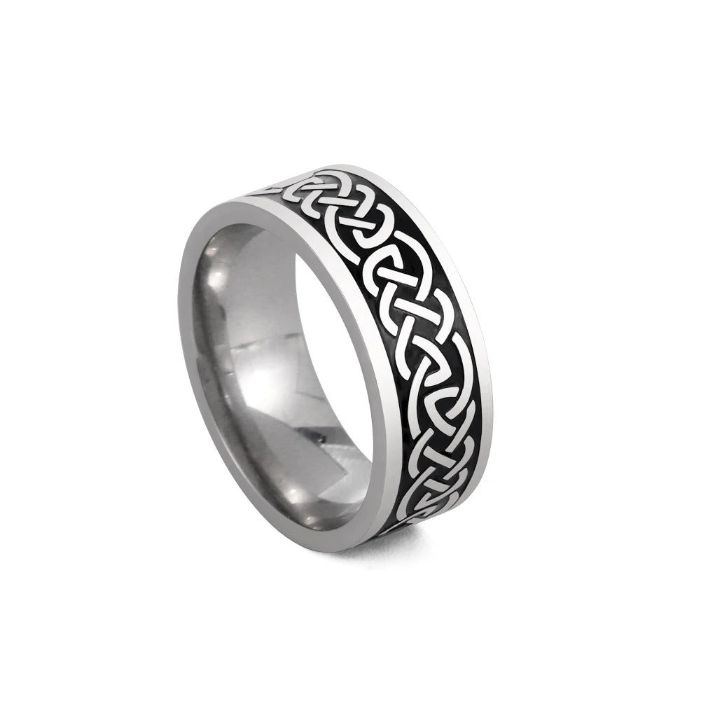 Bague de fiançailles de mariage en acier inoxydable avec nœud sculpté Viking Dreamtimes Fashion pour cadeau d'anniversaire pour homme