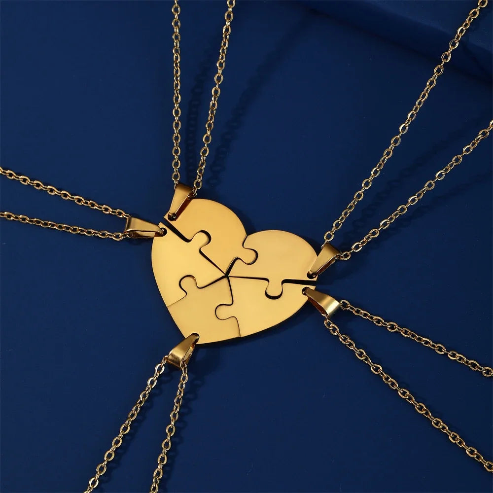 Dreamtimes Love Heart Puzzle Pendant Necklace 2/3/4/5/6 Pieces Stainless Steel Women Men Jewelry Lover Family Friends Gifts