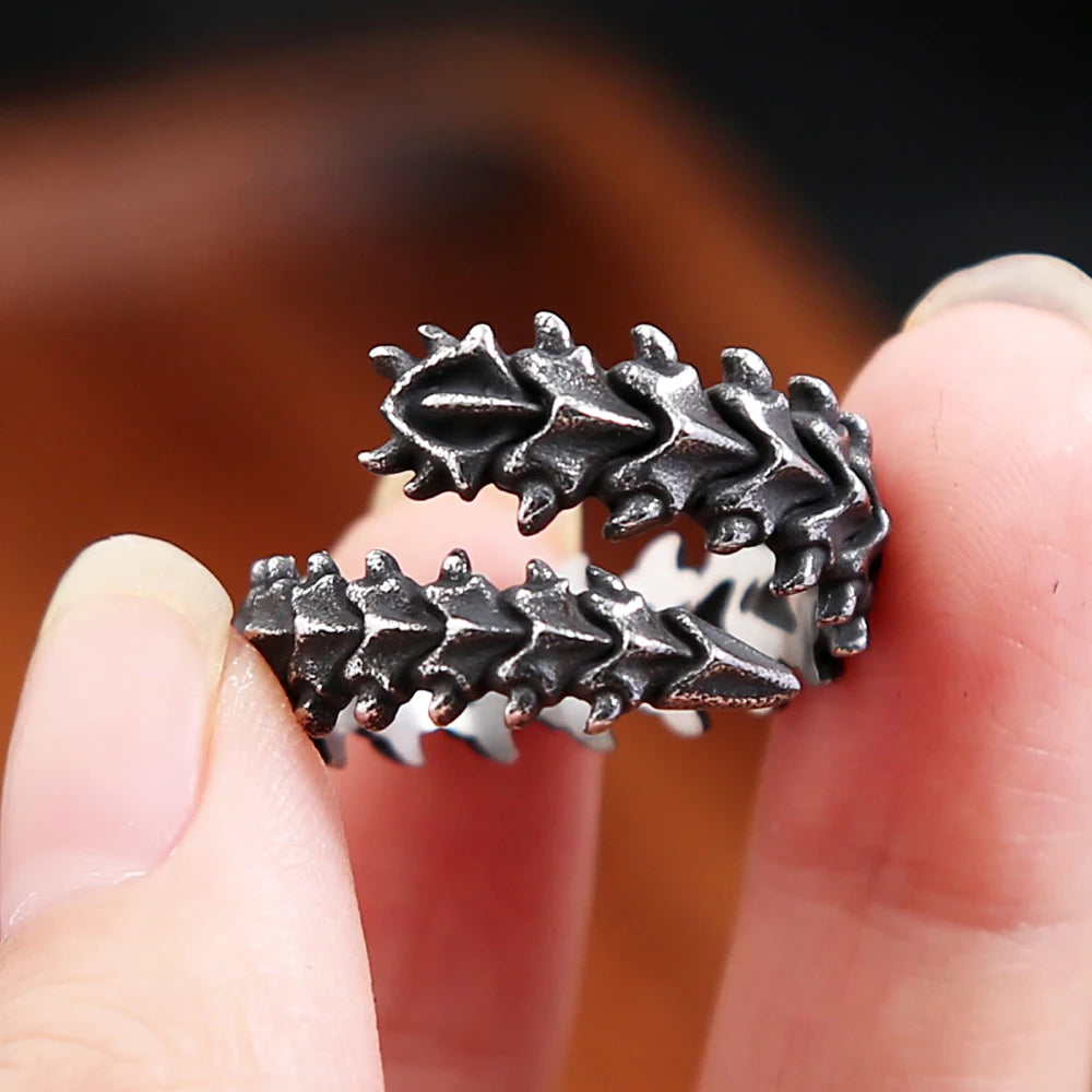 Fashion Stainless Steel Vintage Dragon Bone Rings Gothic Punk Silver Color Animal Ring For Men Women Amulet Jewelry Gifts