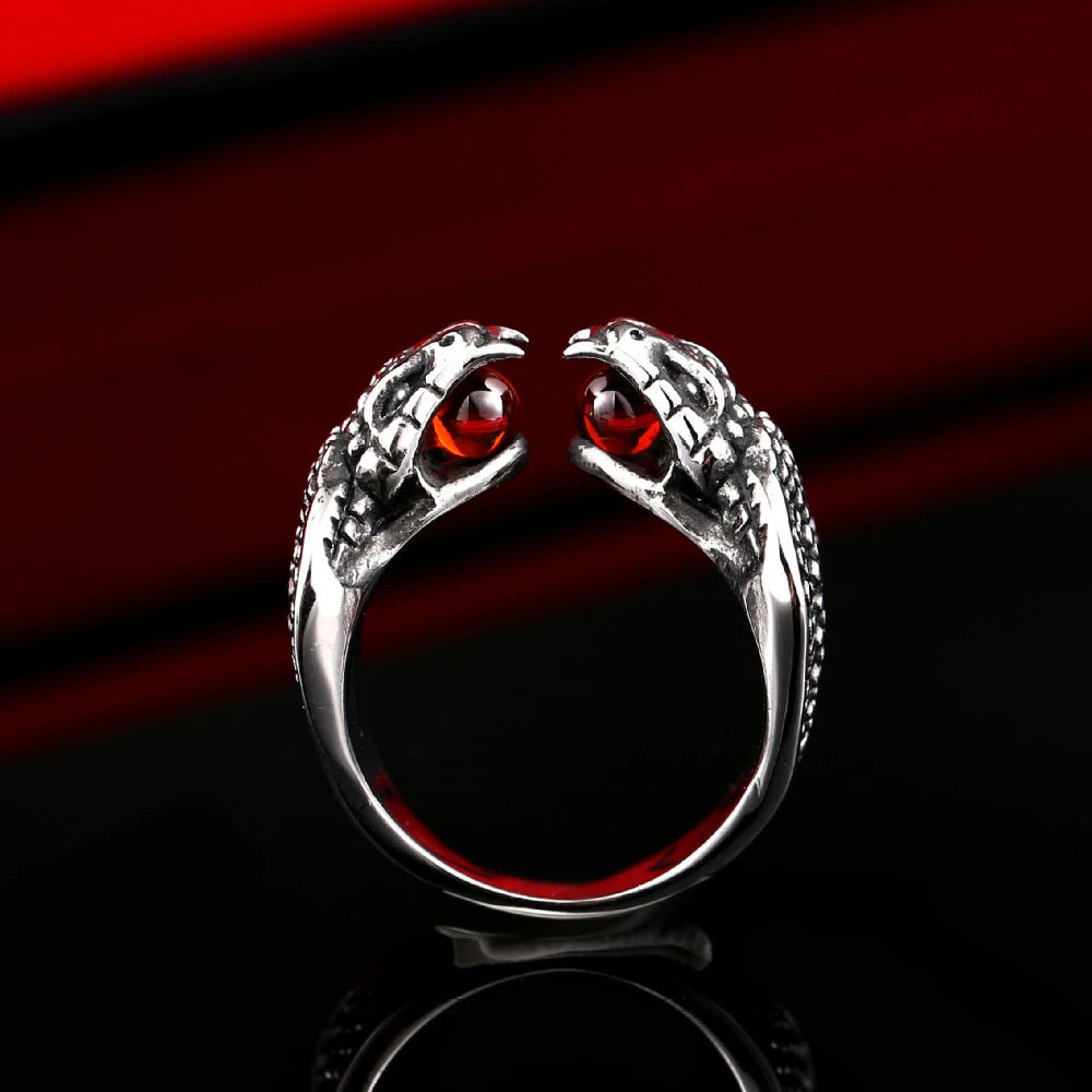 Punk Red Stone Animal Snake Ring For Men Women Gothic King Cobra Opening Adjustable Ring Stainless Steel Jewelry Gift Wholesale