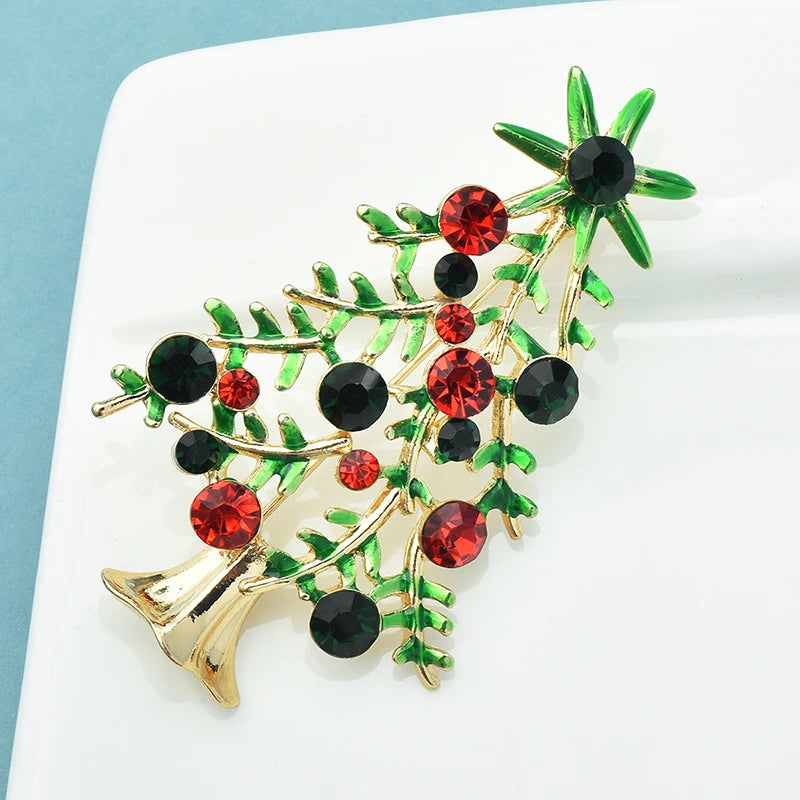 Wuli&baby Christmas Tree Brooches Women Unisex Enamel Rhinestone Plants Party Office Brooch Pins Gifts