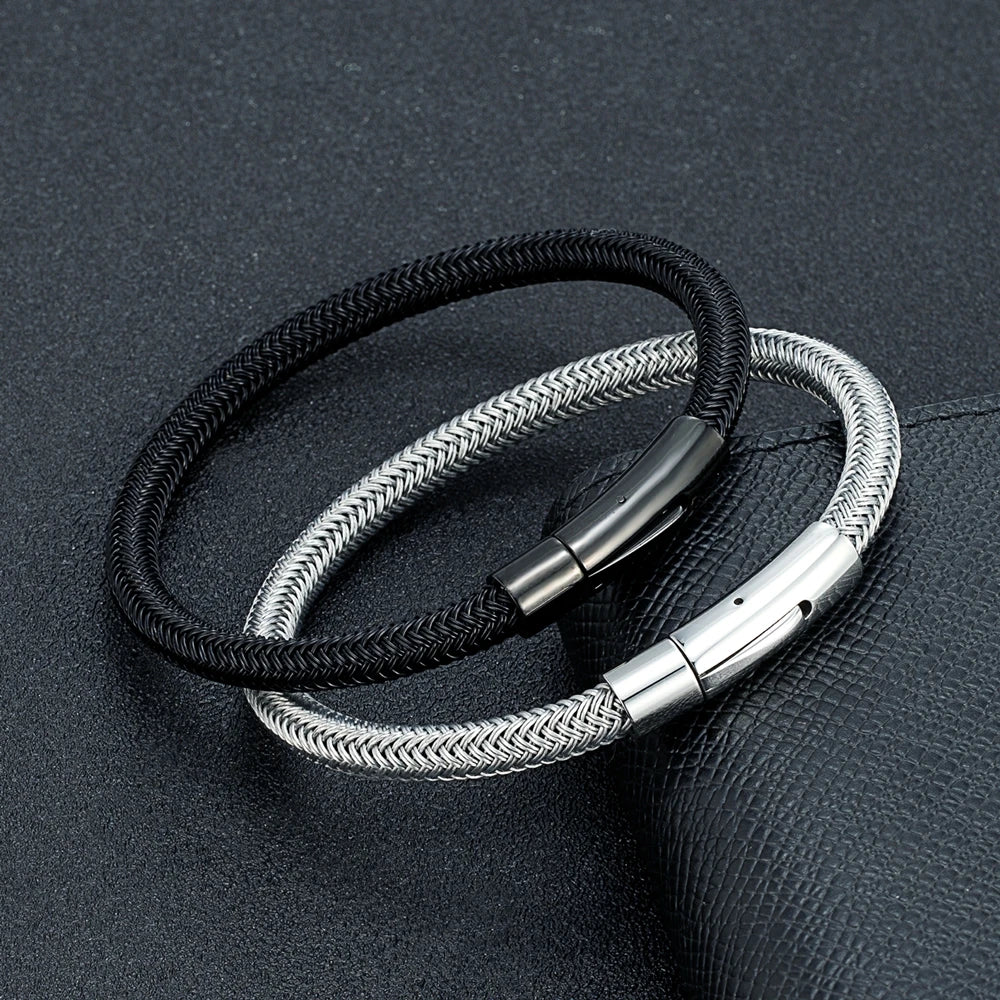 MKENDN Luxury Classic Men Jewelry No Fade 6mm Steel Wire Waterproof Rope Bracelet Simple Cuff Charm Bracelet for Men Women Gifts