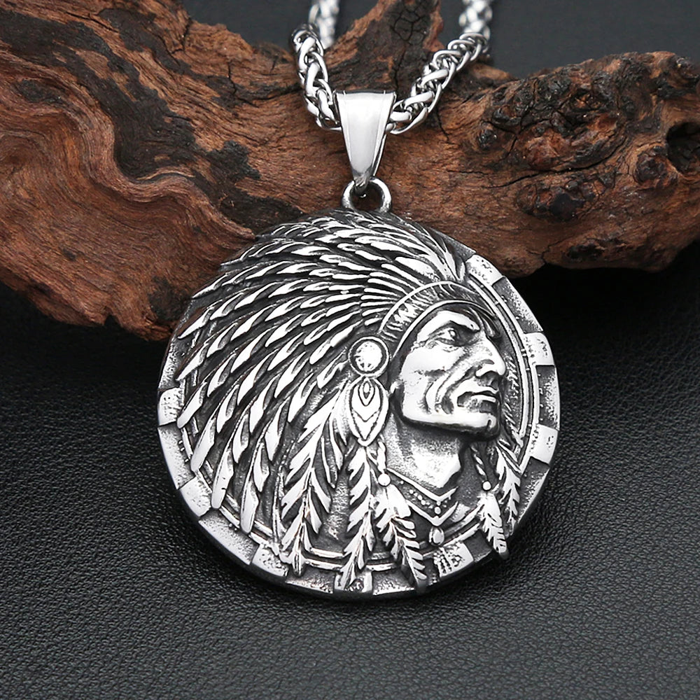 New Vintage Classic Indian Chief Head Pendant For Men Women Stainless Steel Punk Biker Ethnic Style Jewelry Gifts Dropshipping