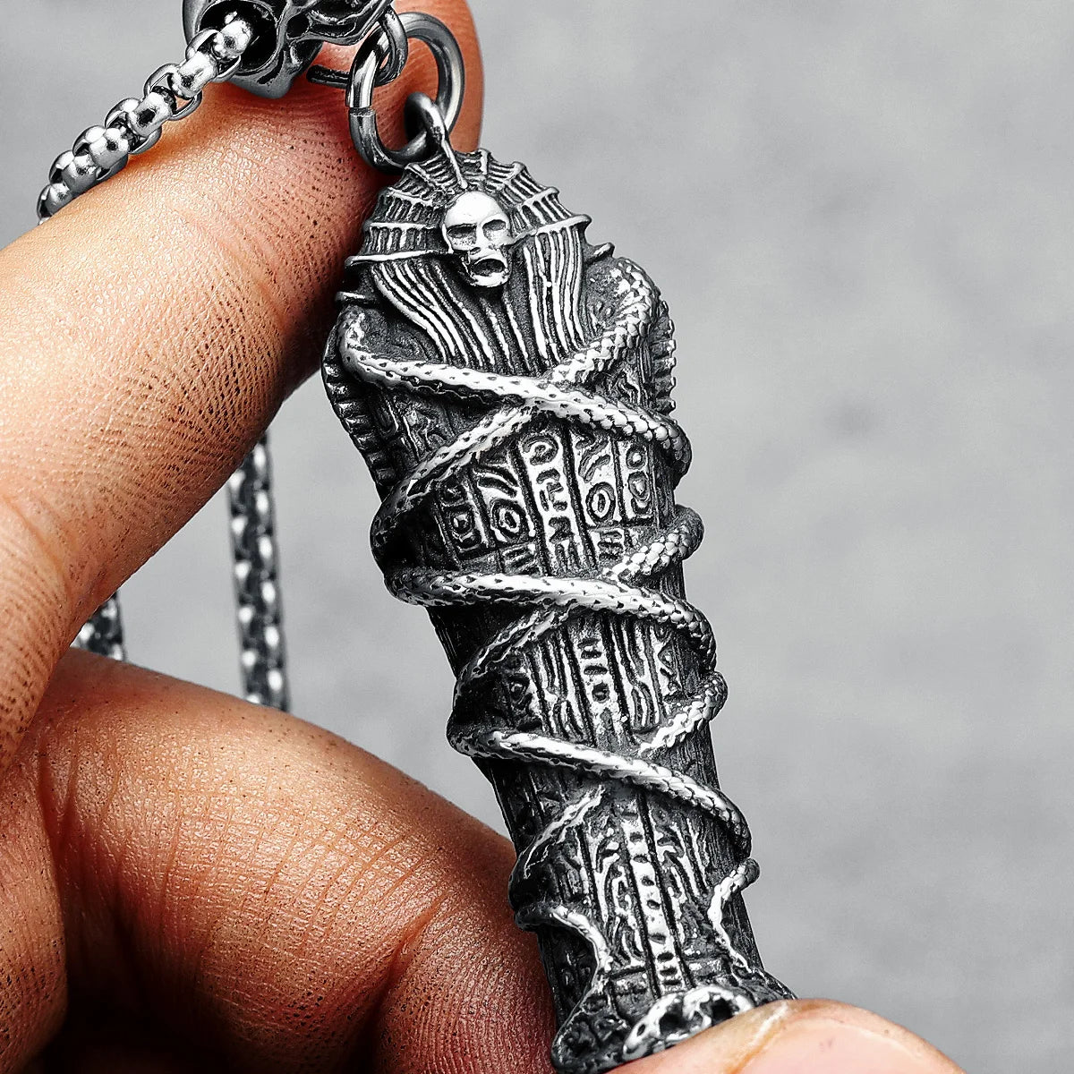 Pharaoh Coffin Necklace Stainless Steel Mummy Ancient Egypt Punk Rock Rap Men Pendant Chain for Friend Biker Party Jewelry Gift