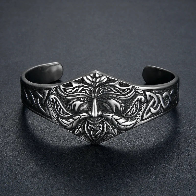 Vintage Norse Viking Warrior Cuff Bracelet Stainless Steel Jewelry Personality Punk Celtic Knot Biker Men Bangle Gift MB0001A