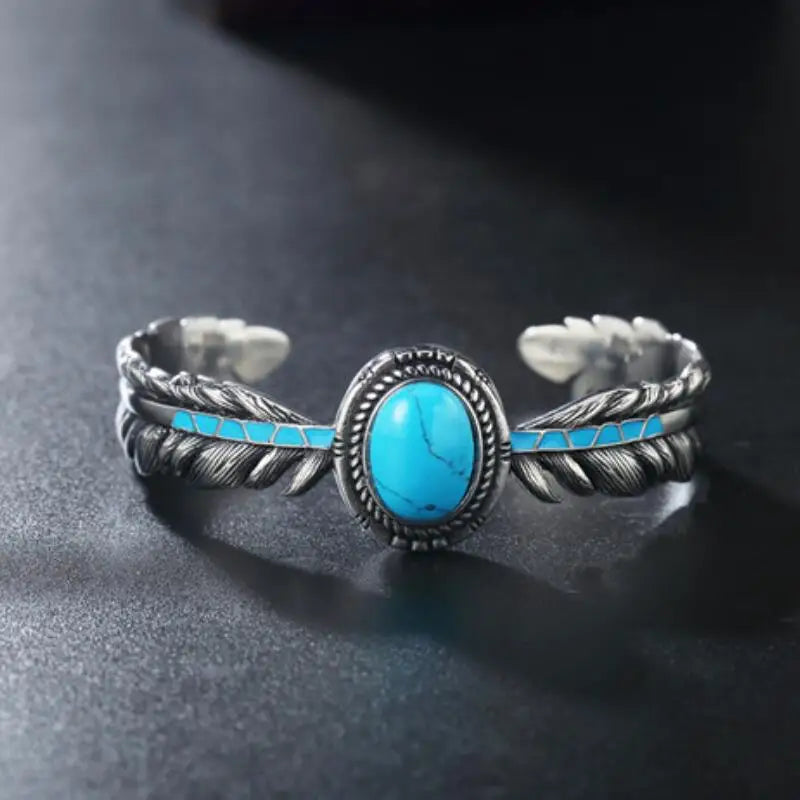 Bracelet en acier inoxydable avec plumes bleu turquoise, bijoux vintage, mode nordique, viking, motard, homme et femme, cadeau RXB0001A