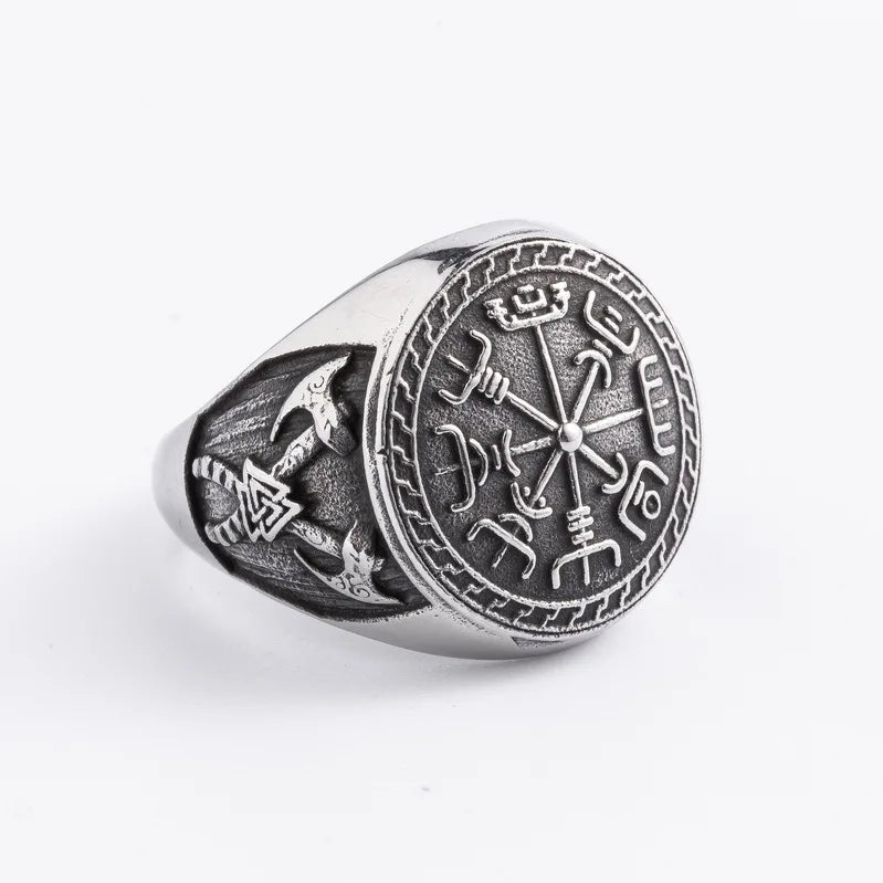 Vintage Pirate Double Axe Norse Viking Ring Stainless Steel Jewelry Charm Nordic Celtic Knot Totem Biker Men Ring MR0001A