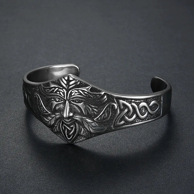 Vintage Norse Viking Warrior Cuff Bracelet Stainless Steel Jewelry Personality Punk Celtic Knot Biker Men Bangle Gift MB0001A