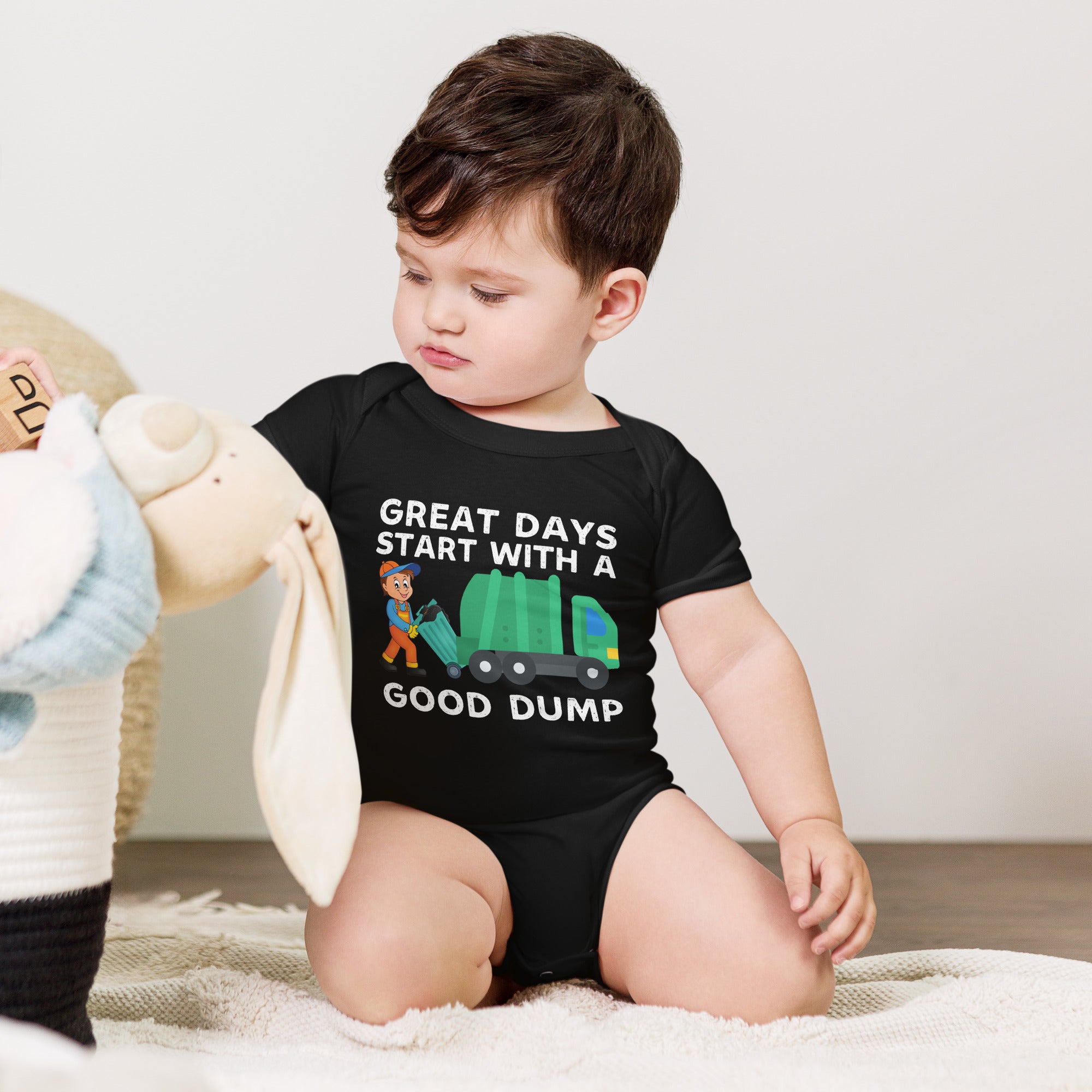 Lustiges Müllwagen-Shirt, Tolle Tage beginnen mit einer guten Müllkippe, Müllwagen Baby Kurzärmeliges Einteiler, Mülltag, Mülltrucker Geschenke