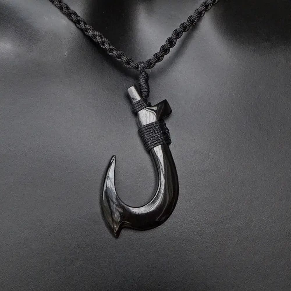 Men Hawaiian Fishing Fish Hook Pendant Necklace Stainless Steel