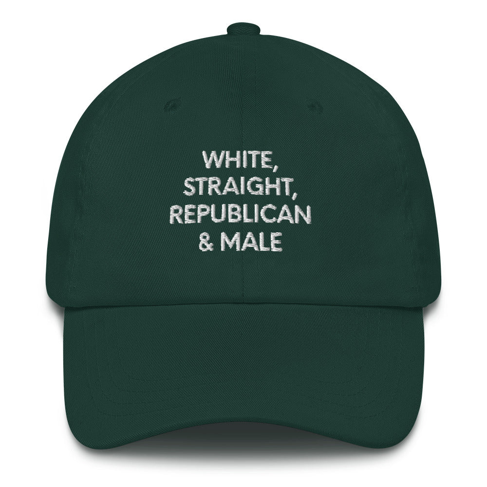 White, Straight, Republican & Male Men Hat, Patriotic Cap for Men, Funny Patriotic Hat, Sarcastic Patriotic Hat, Funny Dad hat - Madeinsea©