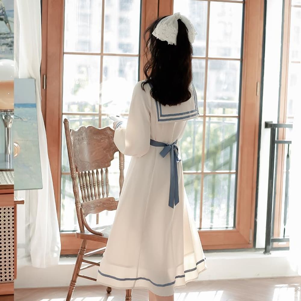 Elegant White Sailor Dress