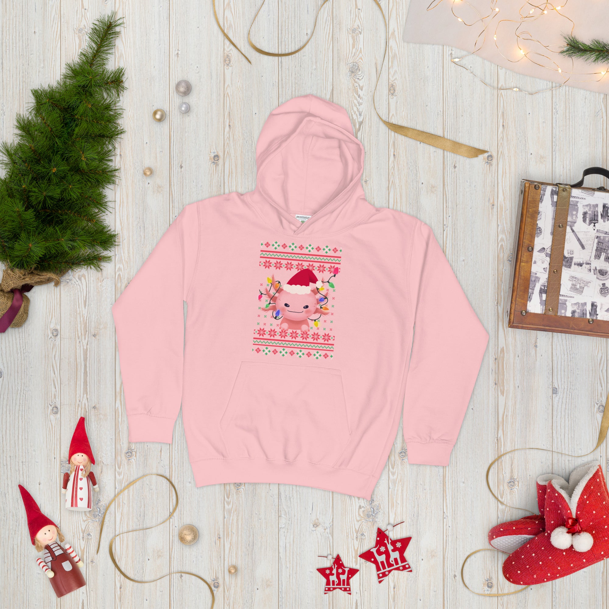 Axolotl Christmas Kids Hoodie, Axolotl Ugly Christmas Hoodie, Santa Axolotl Hoodie, Axolotl Kids Hoodie, Axolotl Xmas Kids Gift, Axolotl - Madeinsea©