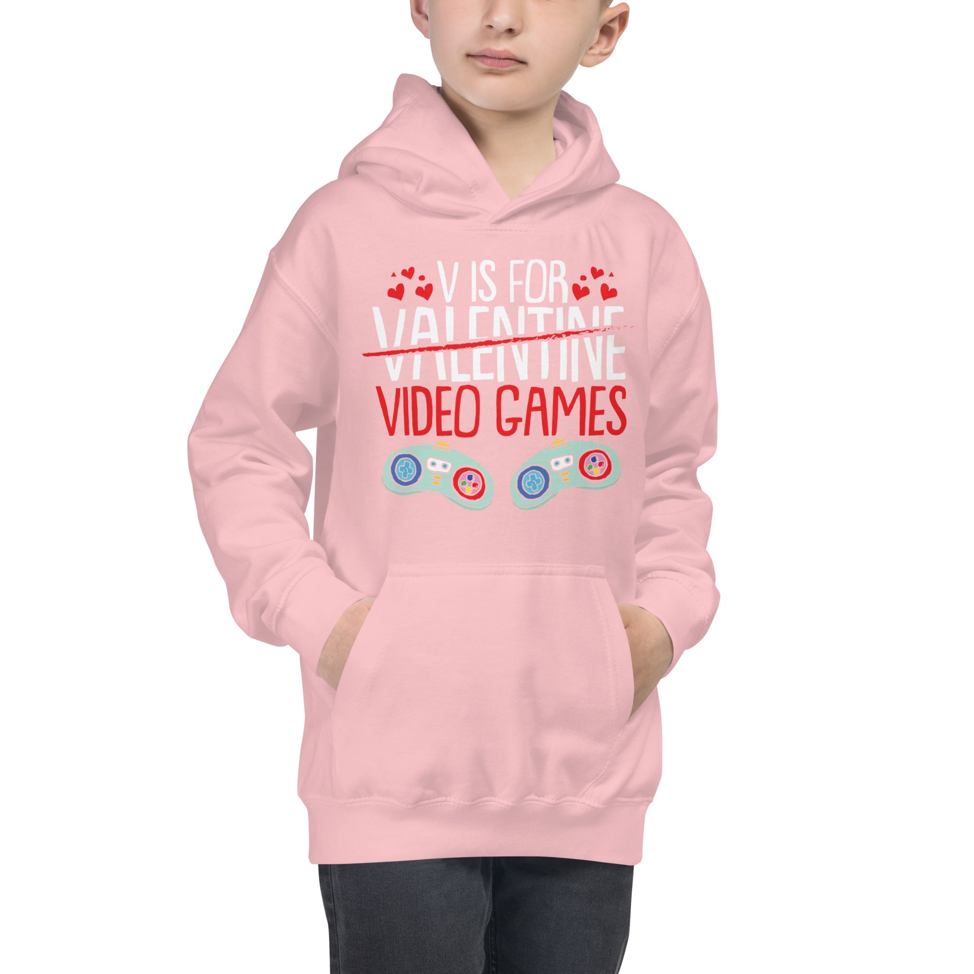 V is for Video Games, Video Game Valentine Shirt, Boys Valentine Hoodie, Kids Valentines Day Gift, Kids Gaming Shirt, Kids Valentine Hoodie - Madeinsea©