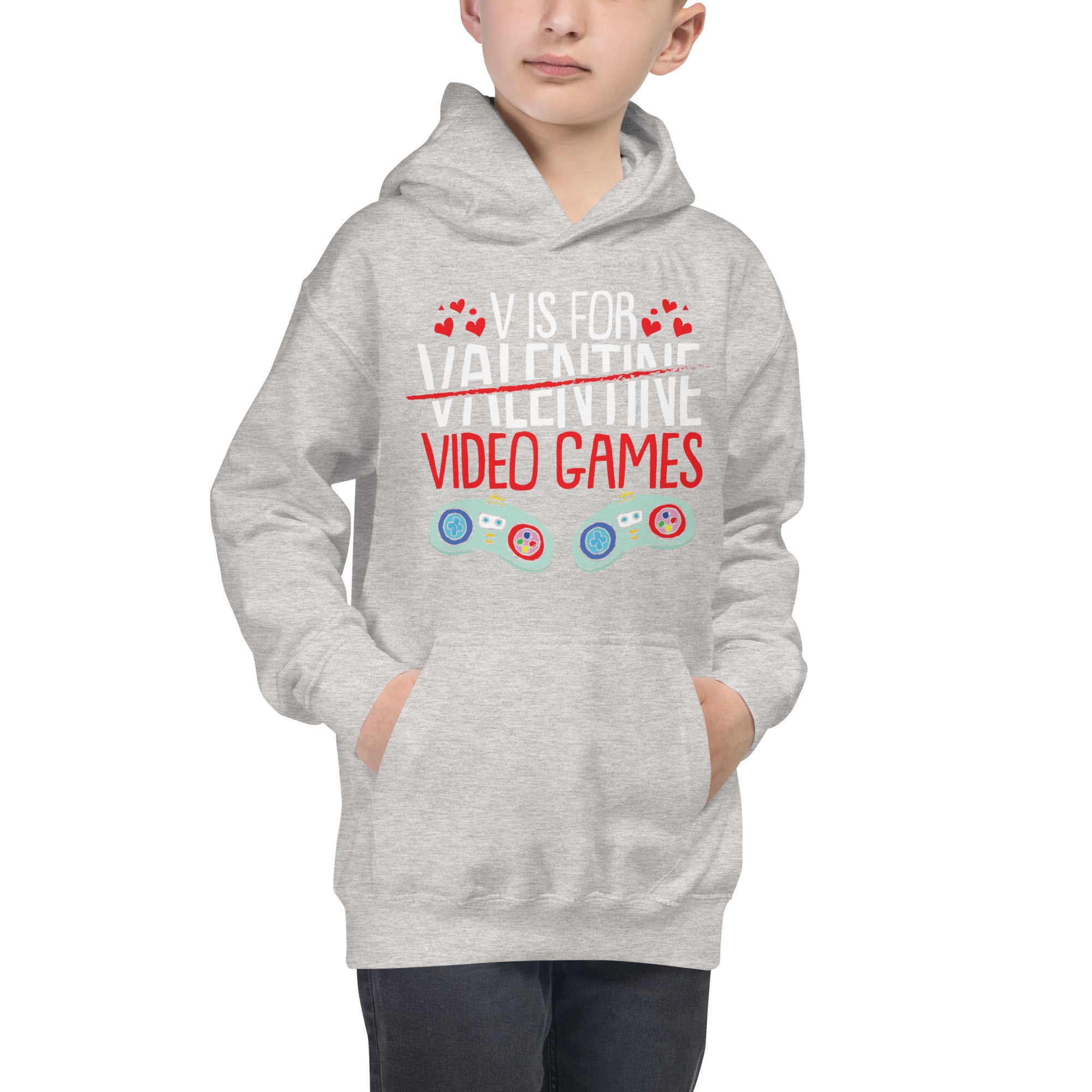 V is for Video Games, Video Game Valentine Shirt, Boys Valentine Hoodie, Kids Valentines Day Gift, Kids Gaming Shirt, Kids Valentine Hoodie - Madeinsea©