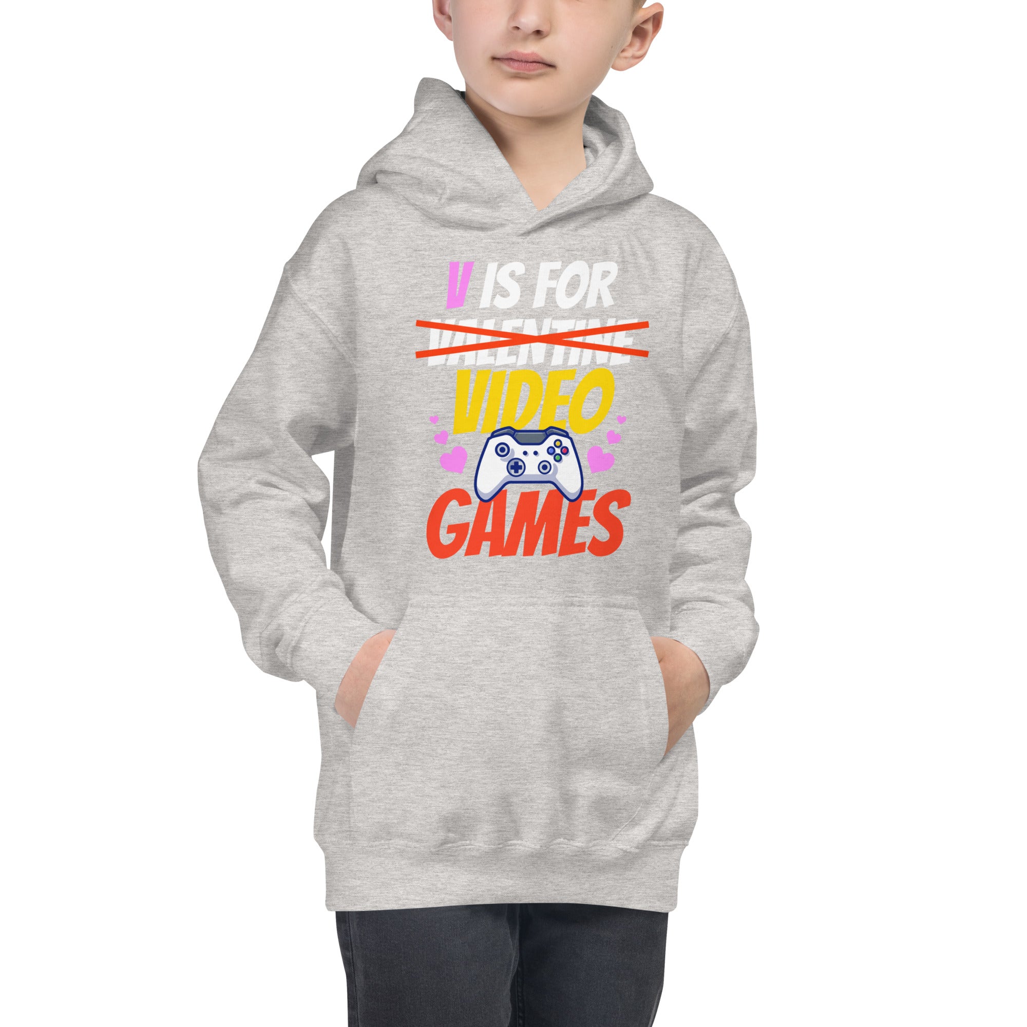 V is for Video Games, Video Game Kids Hoodie, Boys Valentine Shirt, Boys Valentines Day Gifts, Kids Valentine Day Hoodie, Kids Valentine - Madeinsea©