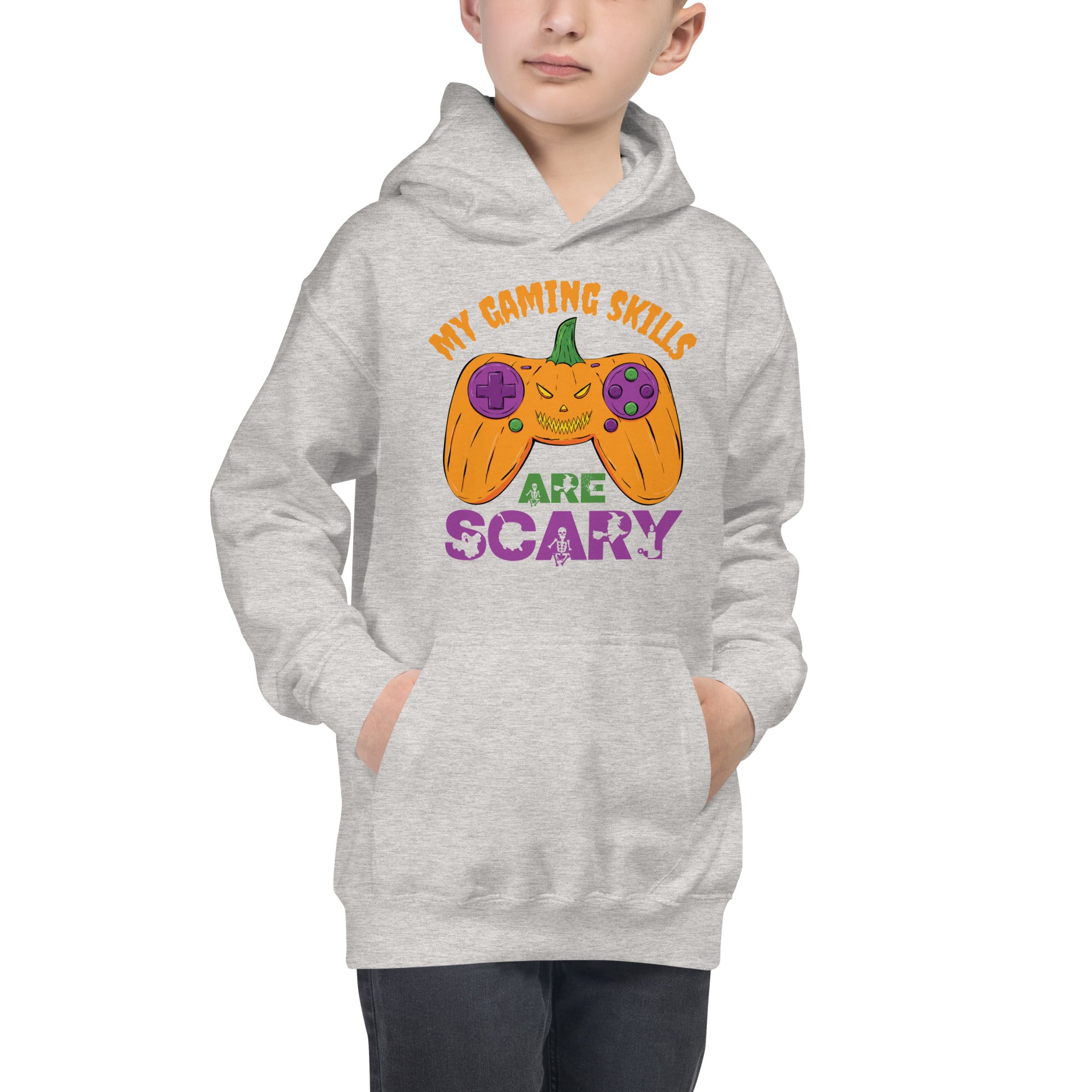 My Gaming Skills Are Scary, Funny Halloween Boys Girls Gaming Hoodie, Pumpkin Video Gamer Controller Shirt, Halloween Gamer Costume Hoodie