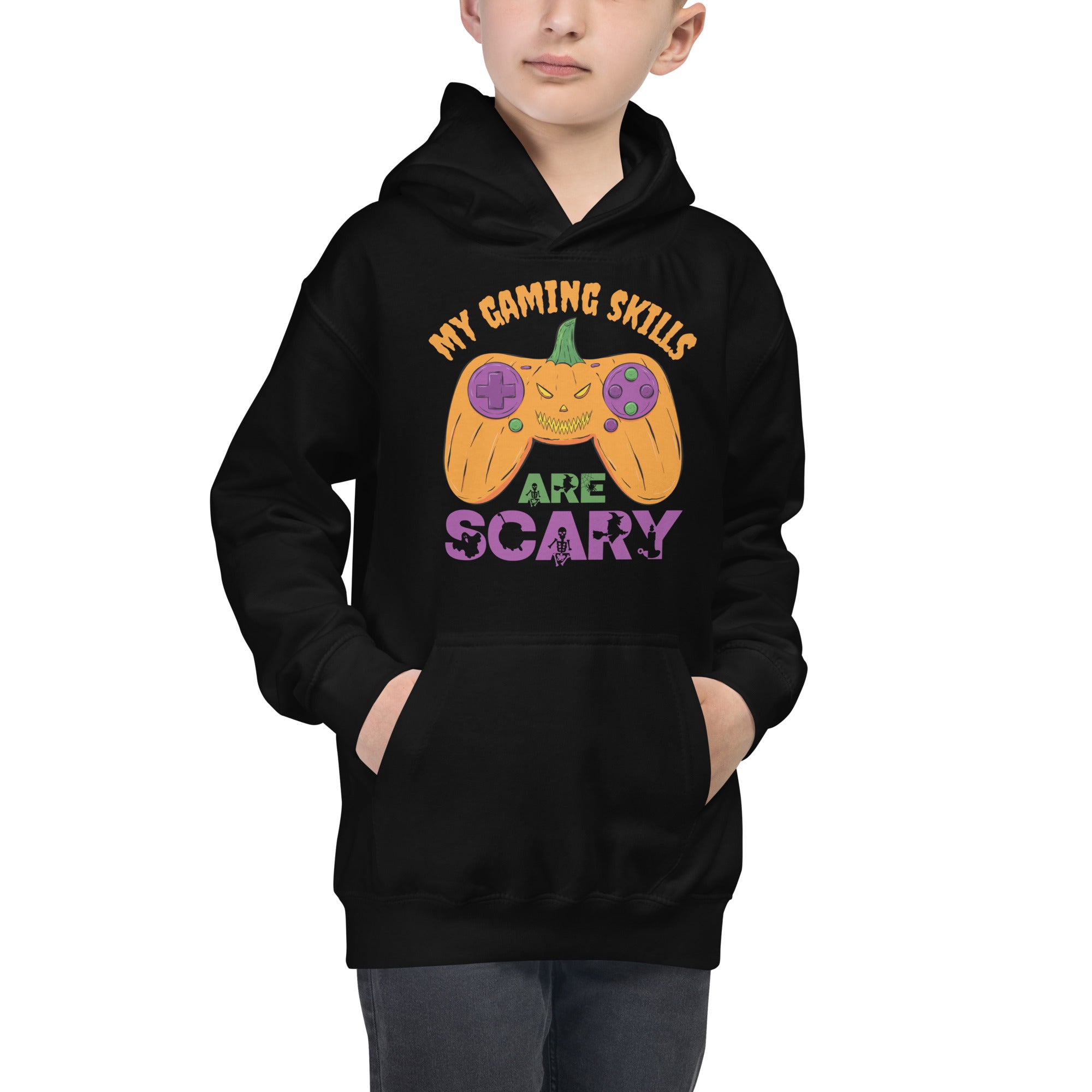 My Gaming Skills Are Scary, Funny Halloween Boys Girls Gaming Hoodie, Pumpkin Video Gamer Controller Shirt, Halloween Gamer Costume Hoodie