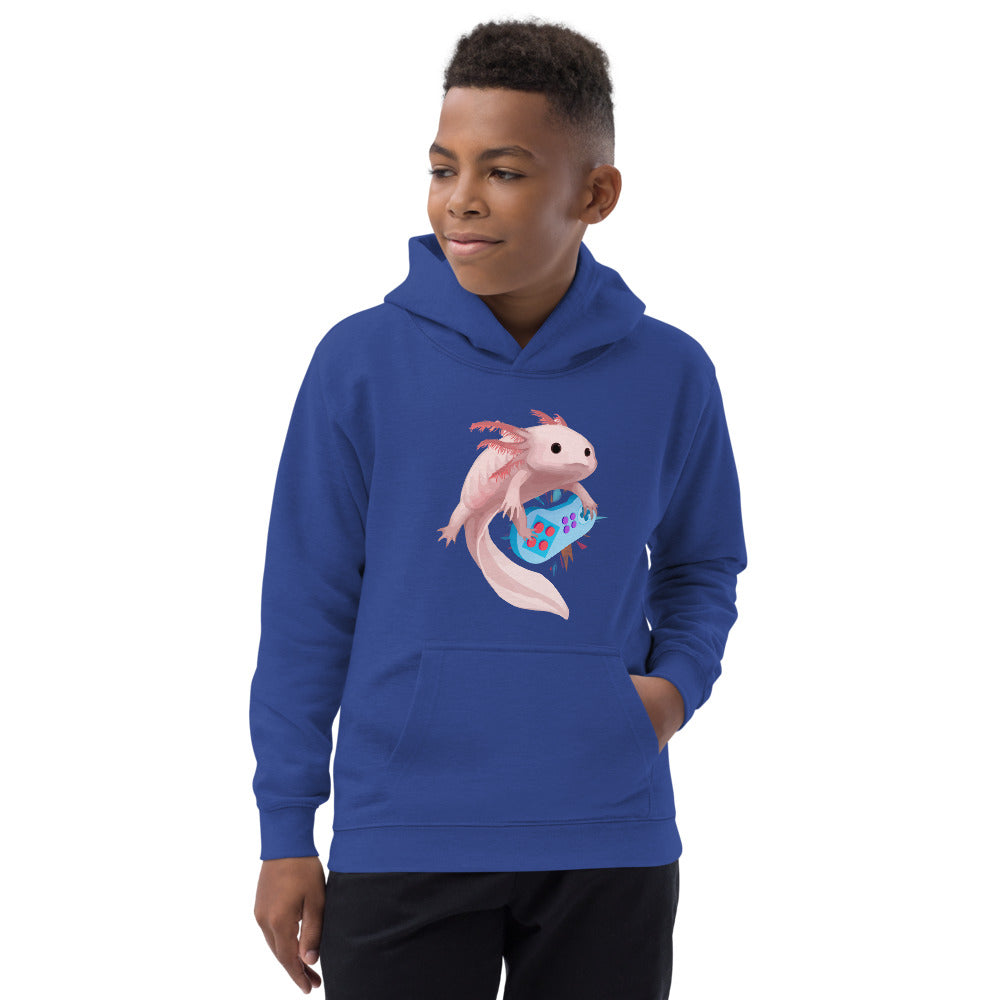 Axolotl Playing Video Games Kid&#39;s Hoodie, Axolotl Fish Kids Hoodie, Axolotl Lover Gift, Axolotl Kids Hoodie, Axolotl Gaming Kids Hoodie - Madeinsea©