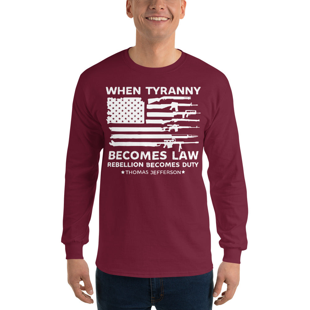 Cuando la tiranía se convierte en ley, la rebelión se convierte en deber, camisa de manga larga de 1776, camiseta de Thomas Jefferson, camisas políticas, camisa patriótica del 4 de julio
