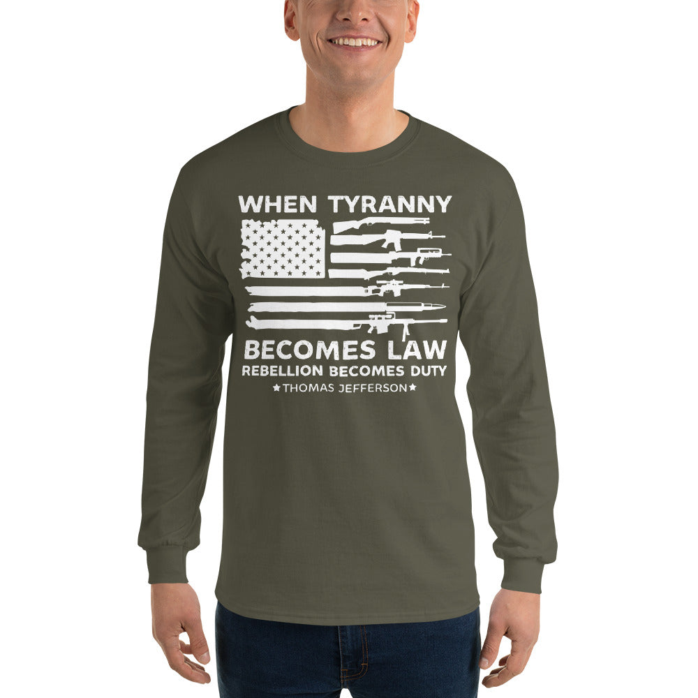 Cuando la tiranía se convierte en ley, la rebelión se convierte en deber, camisa de manga larga de 1776, camiseta de Thomas Jefferson, camisas políticas, camisa patriótica del 4 de julio
