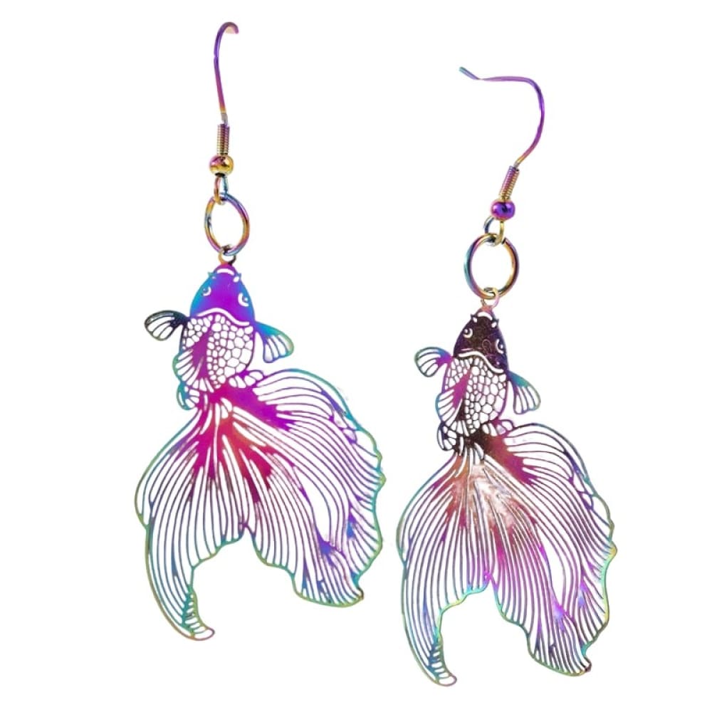 Fish Playing with Lotus Water Drop Purple Diamond cheapest Fringe Earrings