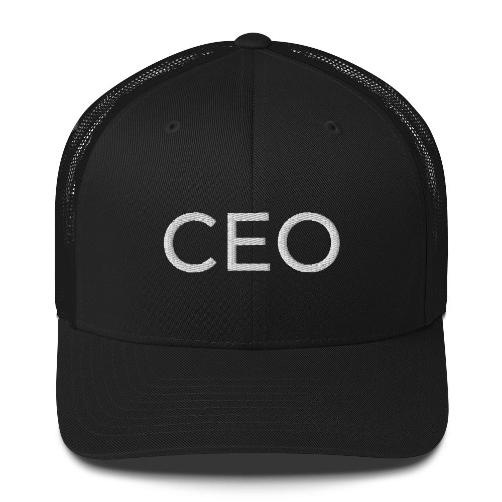 CEO Hat, embroidered trucker cap, black, simple, clean, minimal, streetwear, power, hardwork, fun, boss, winner, passion, Trucker hat