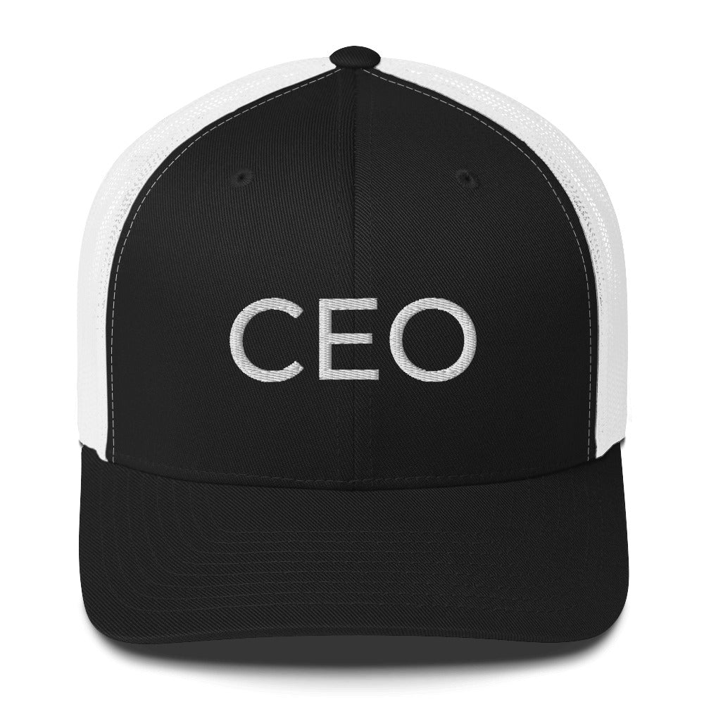 CEO Hat, embroidered trucker cap, black, simple, clean, minimal, streetwear, power, hardwork, fun, boss, winner, passion, Trucker hat