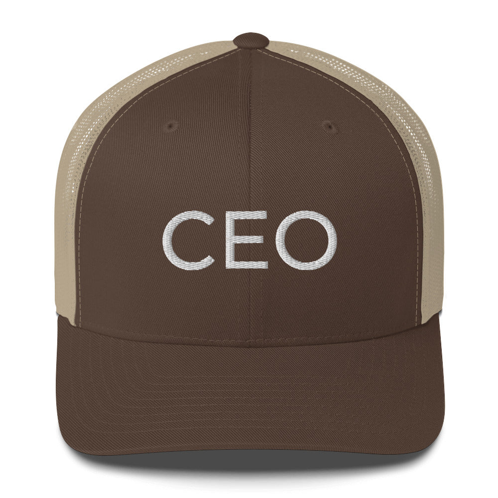 CEO Hat, embroidered trucker cap, black, simple, clean, minimal, streetwear, power, hardwork, fun, boss, winner, passion, Trucker hat