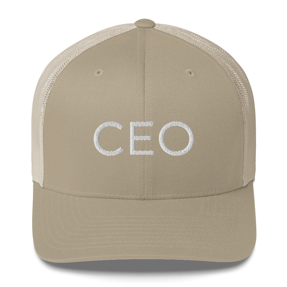 CEO Hat, embroidered trucker cap, black, simple, clean, minimal, streetwear, power, hardwork, fun, boss, winner, passion, Trucker hat