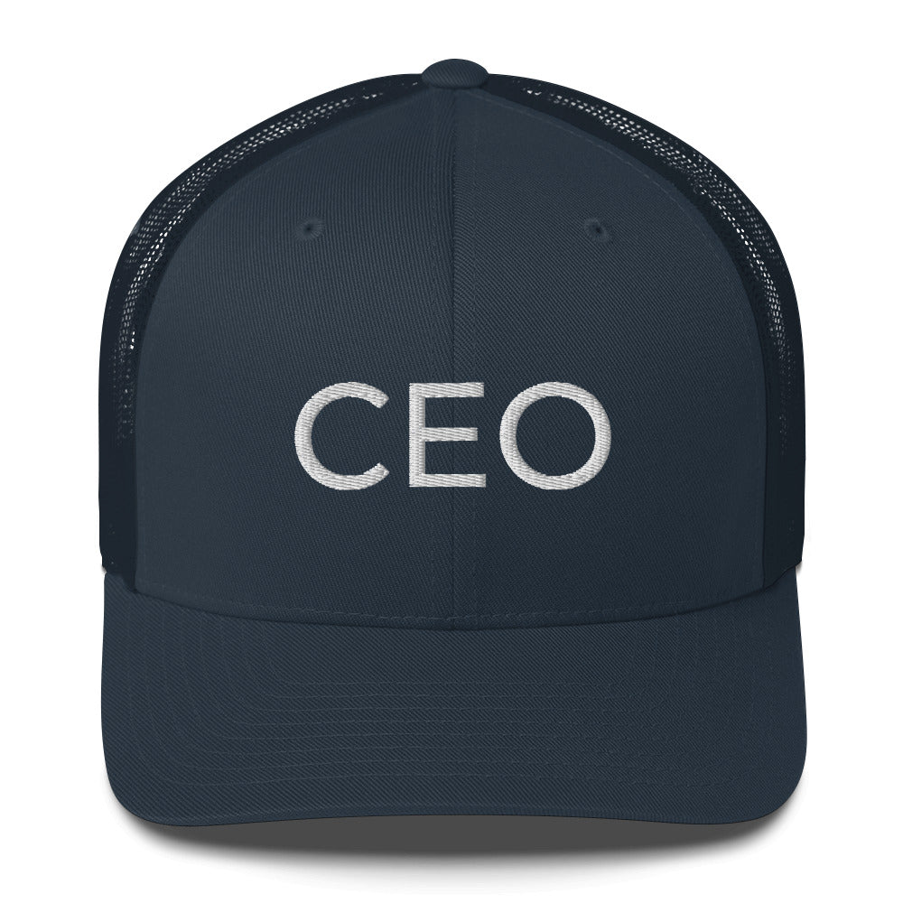 CEO Hat, embroidered trucker cap, black, simple, clean, minimal, streetwear, power, hardwork, fun, boss, winner, passion, Trucker hat