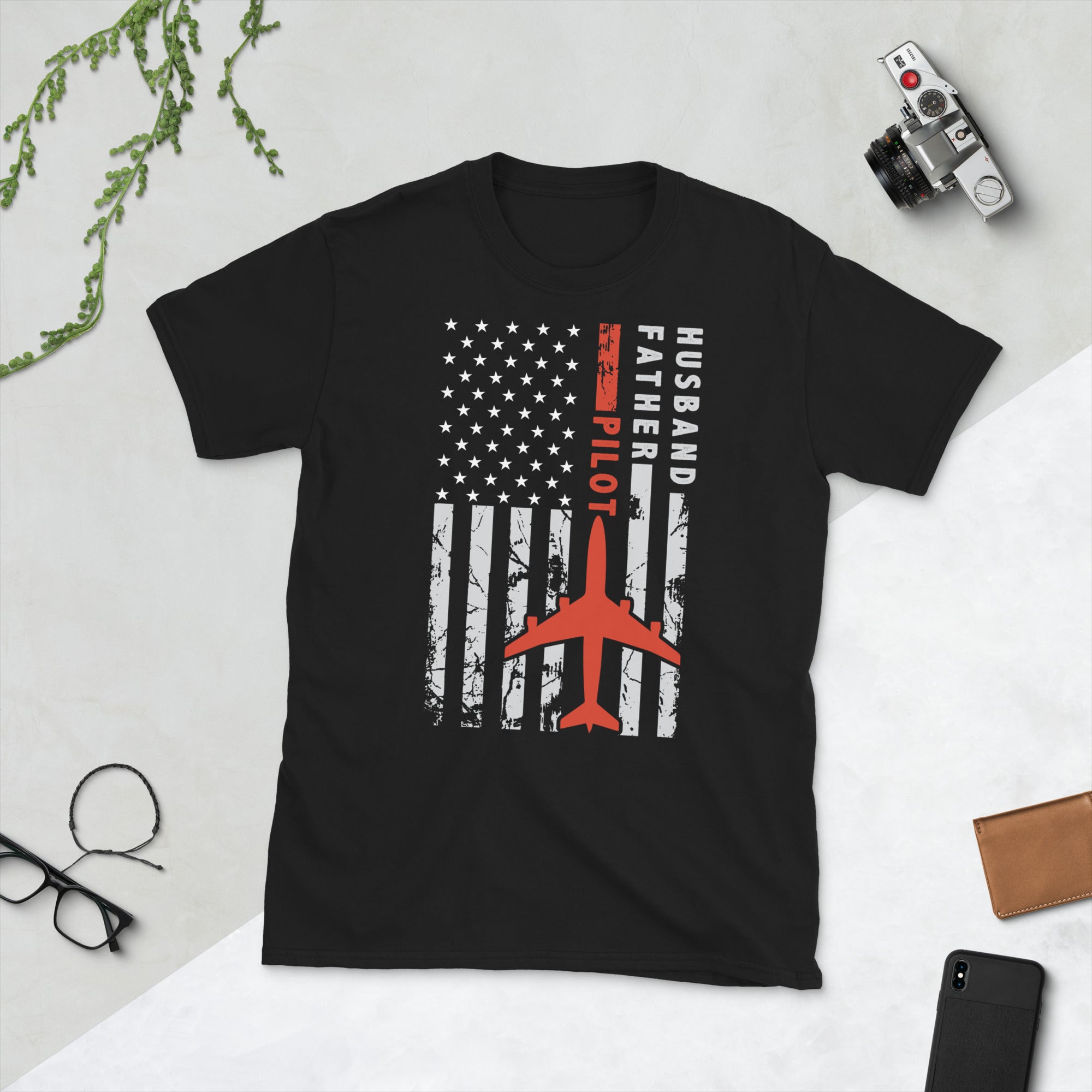 Pilot Dad Shirt, USA American Flag Airplane T-Shirt, Pilot Gift for Husband, Aviation Shirt, Plane Captain Gift, Pilot Dad Gift, Aviator Tee