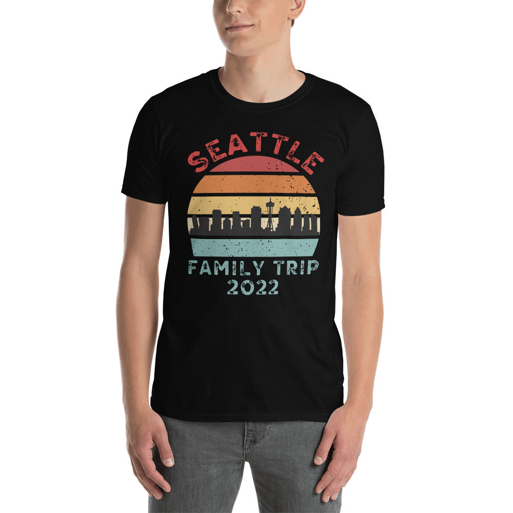 Camisa Seattle Family Trip 2022, Retro Vintage Seattle Skyline, camiseta de vacaciones de verano de Seattle, camisas familiares a juego, regalo del estado de Washington