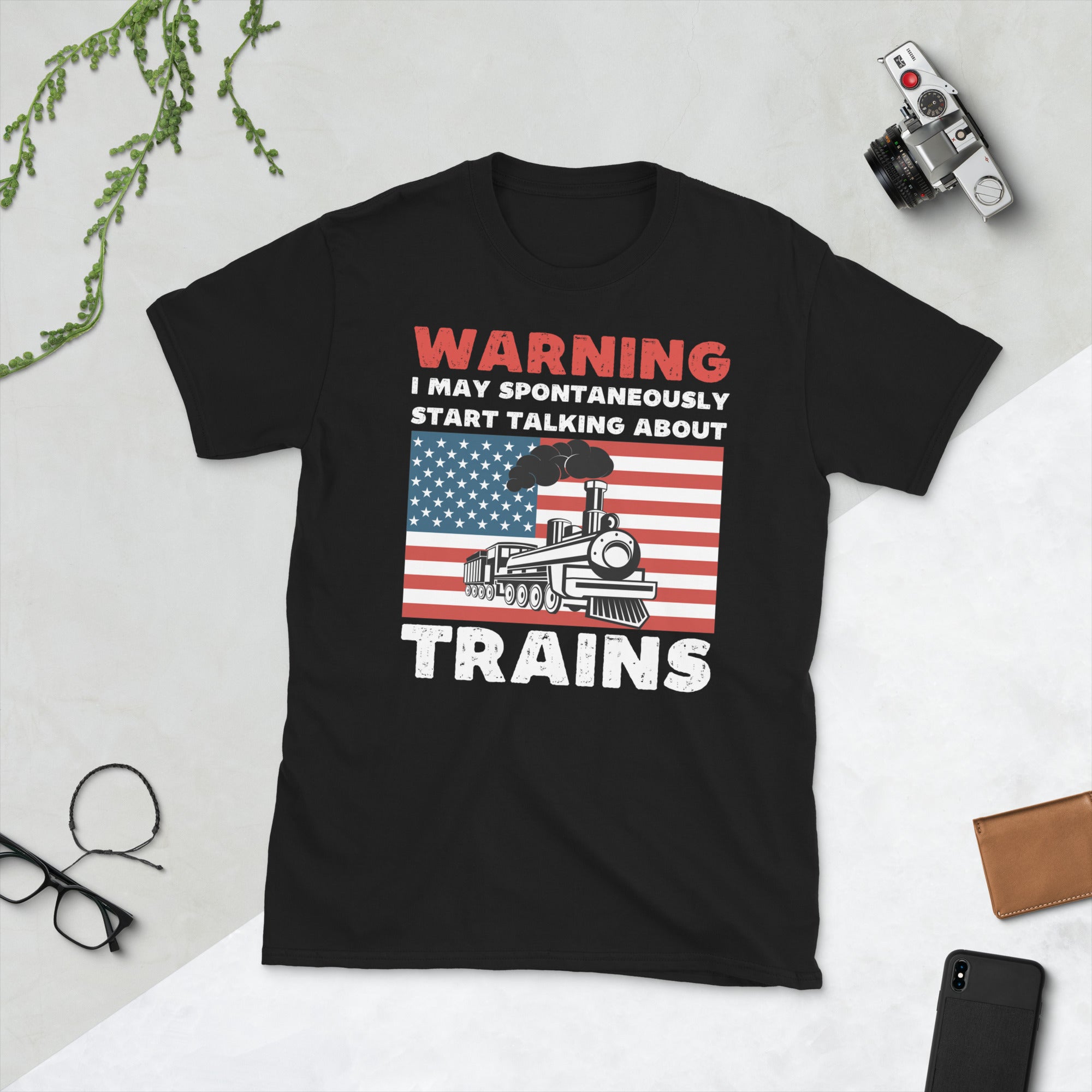 Warning May Start Talking About Trains T-Shirt, Train Engineer Shirt, Train Model Locomotive Gifts, Funny Railroad Tshirt, Vintage Train Tee