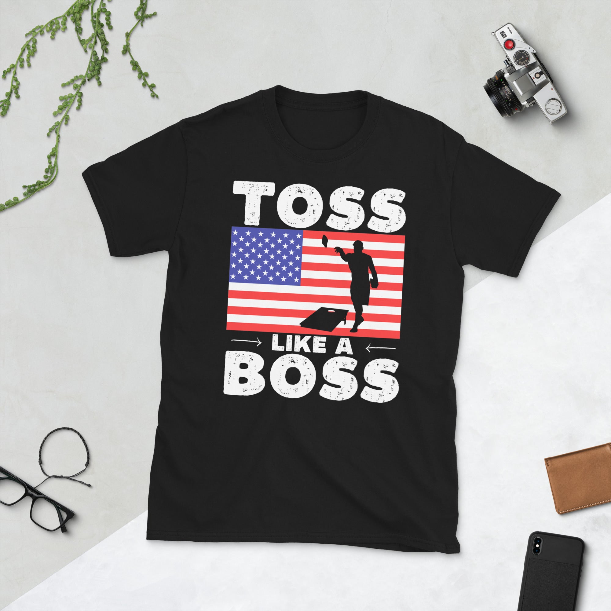 Toss Like A Boss, Lustiges Cornhole Shirt, Cornhole Spieler Geschenke, Cornhole Board, Cornhole Tees, Amerikanische Flagge, Cornhole Spieler T-Shirt