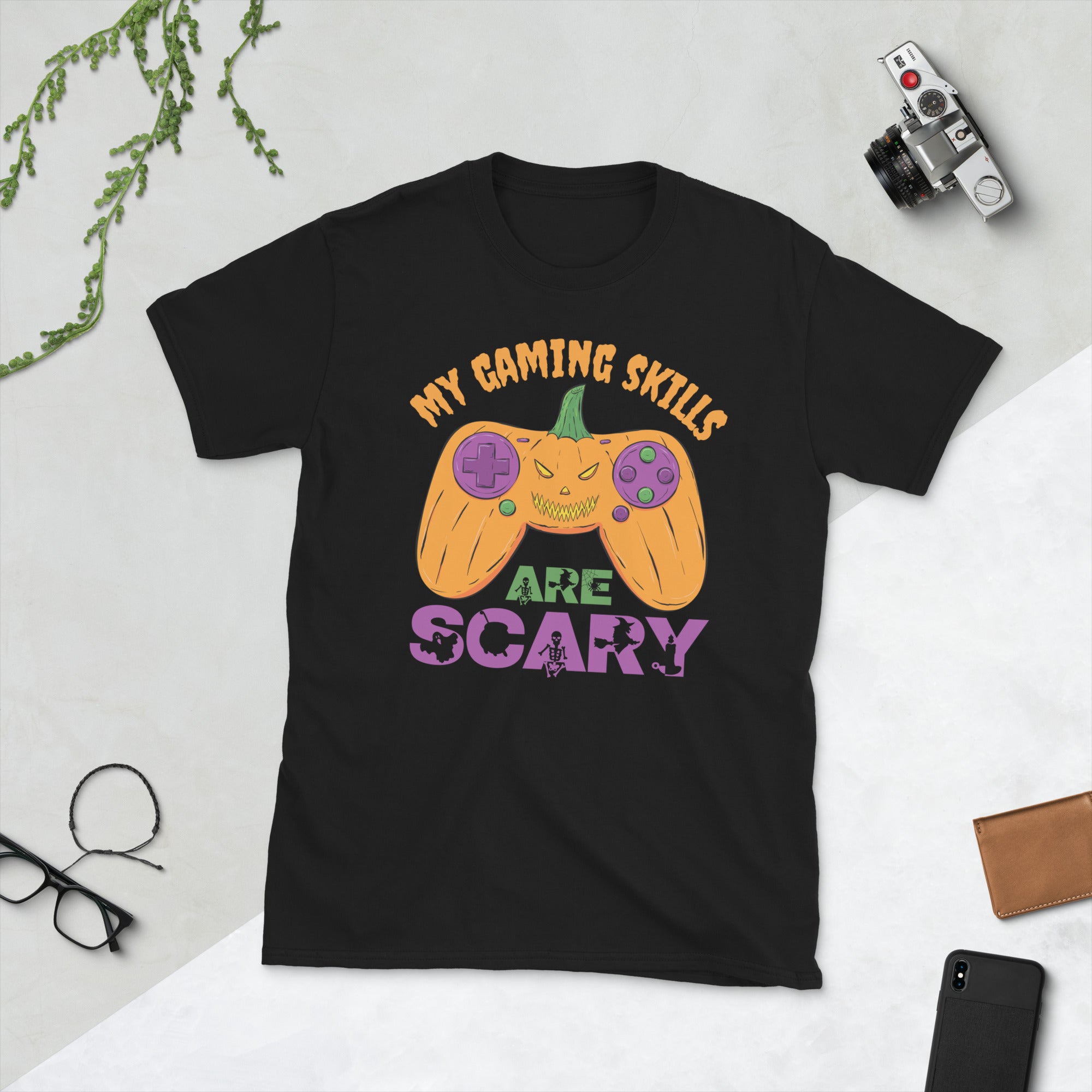 My Gaming Skills Are Scary, Funny Halloween Gamer Shirt, Pumpkin Video Gamer Controller Gifts, Halloween Gamer Costume, Jack O Lantern Shirt