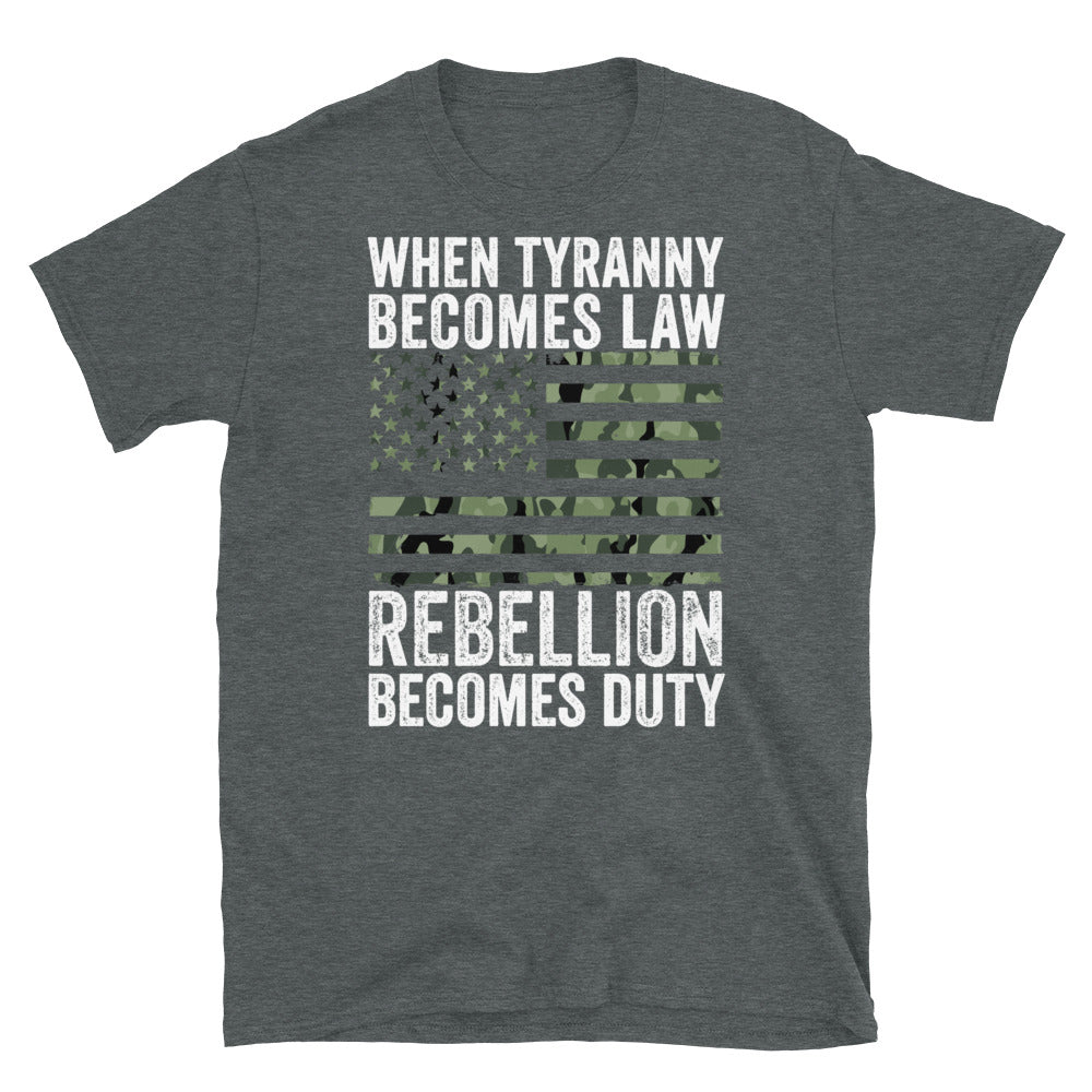 When Tyranny Becomes Law Rebellion Becomes Duty Shirt, US Flag, Gun Shirt, Thomas Jefferson Quote, American Patriot, Camo Shirt, Camo Flag - Madeinsea©