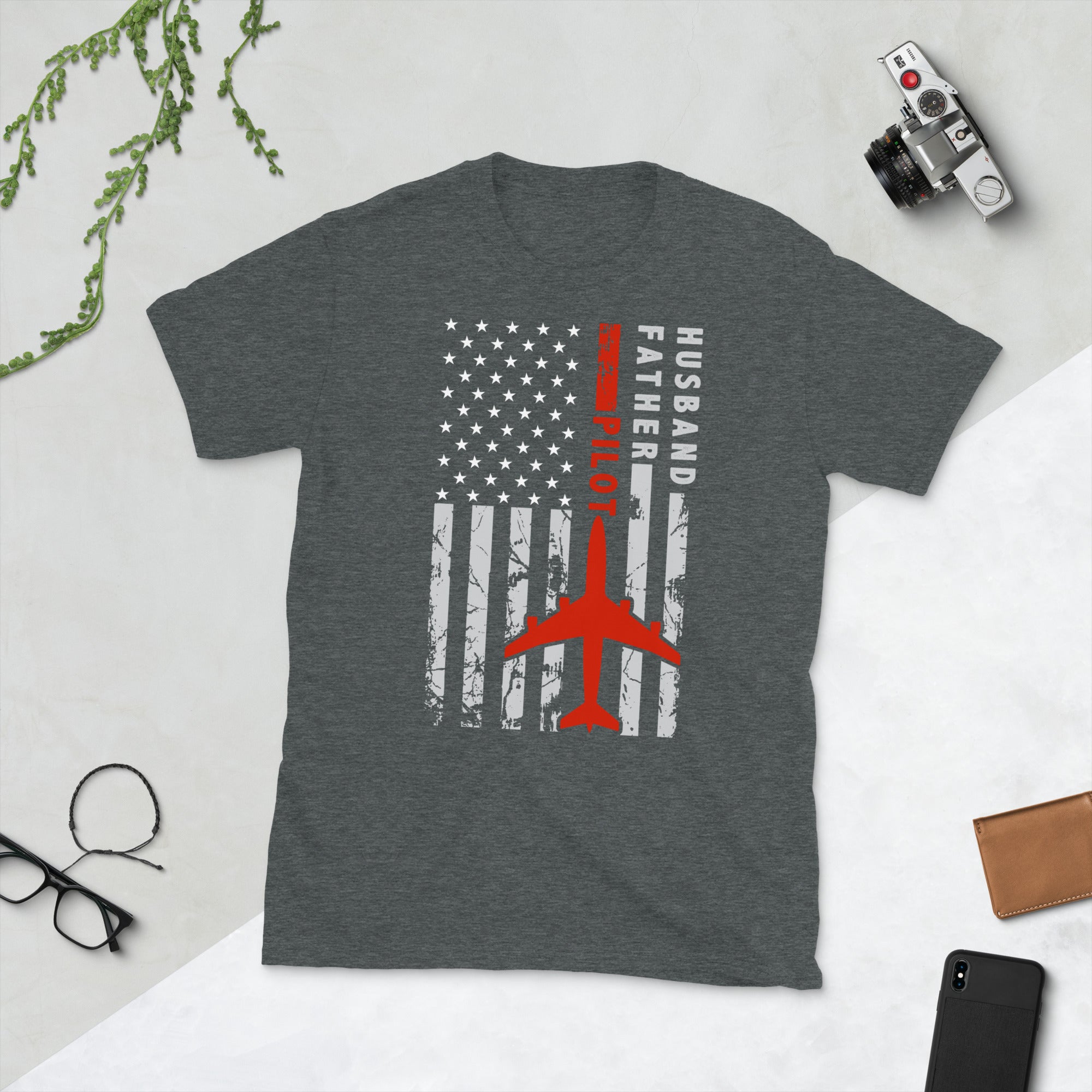 Pilot Dad Shirt, USA American Flag Airplane T-Shirt, Pilot Gift for Husband, Aviation Shirt, Plane Captain Gift, Pilot Dad Gift, Aviator Tee - Madeinsea©