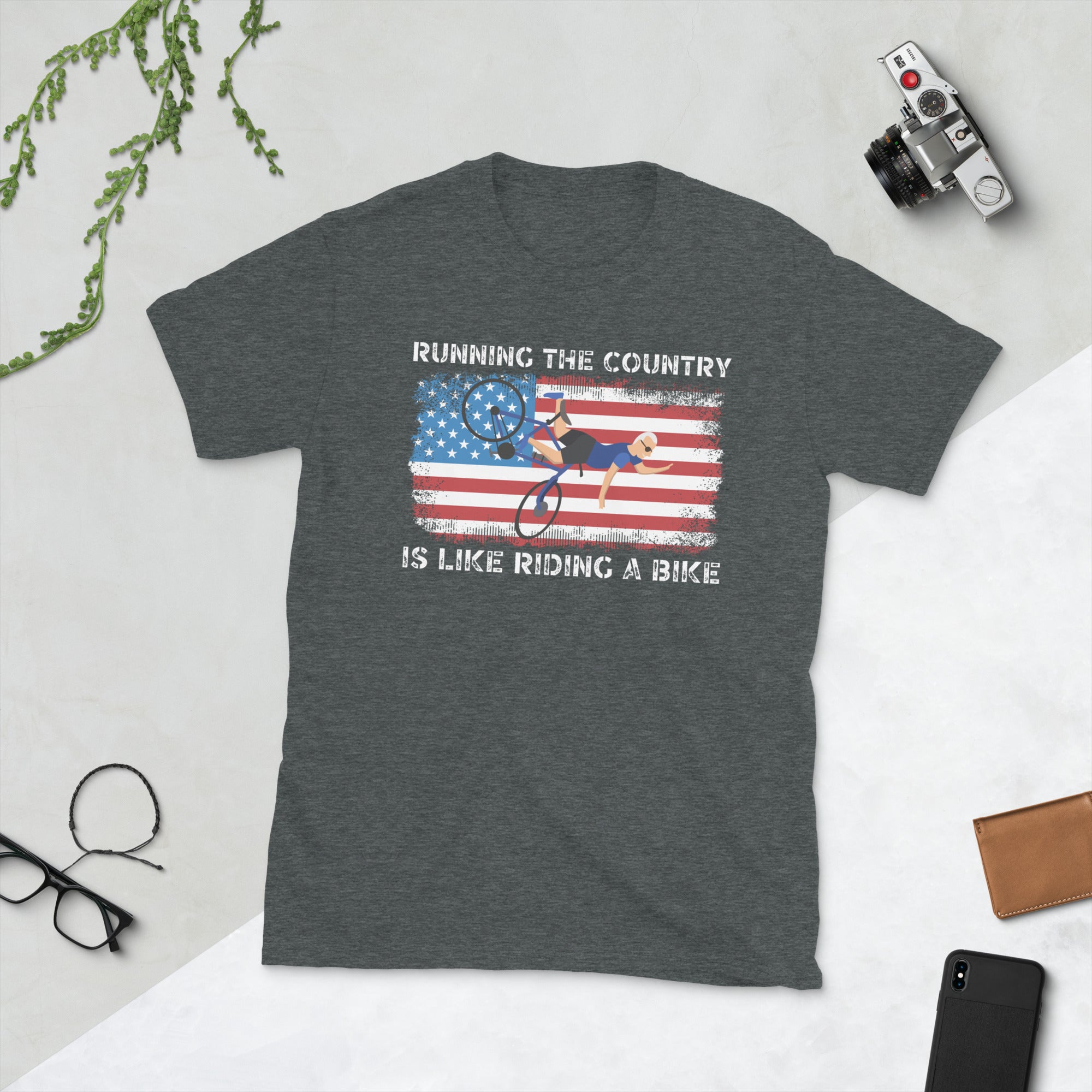 Running The Country Is Like Riding A Bike Flag Shirt, Funny Biden Tee, Joe Biden Bicycle Fall, Biden Dazed Tshirt, Confused Biden FJB Shirt