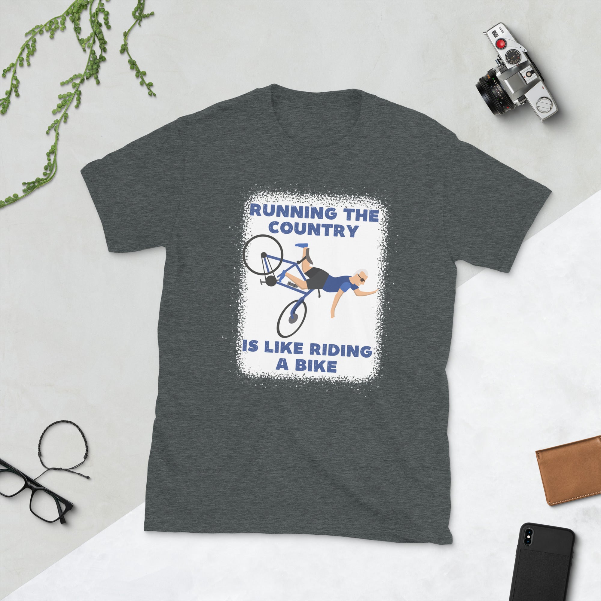 Running The Country Is Like Riding A Bike Bleached Shirt, Funny Biden Tee, Joe Biden Bicycle Fall, Biden Dazed Shirt, Confused Biden FJB Tee