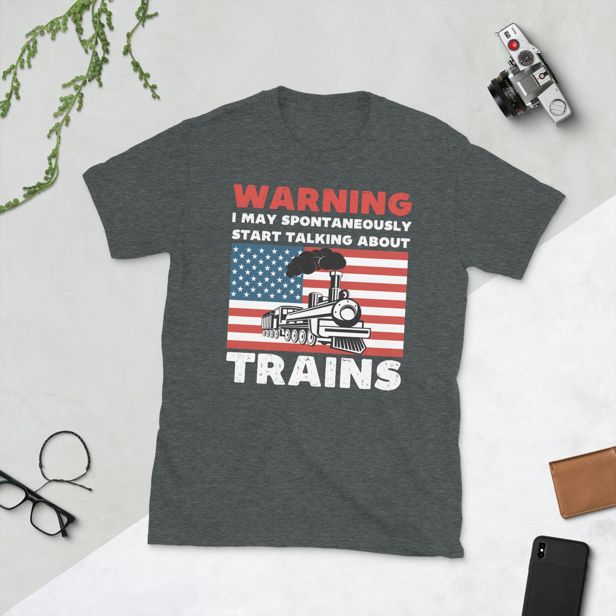 Advertencia puede empezar a hablar de camiseta de trenes, camisa de ingeniero de trenes, regalos de locomotora modelo de tren, camiseta divertida de ferrocarril, camiseta de tren vintage