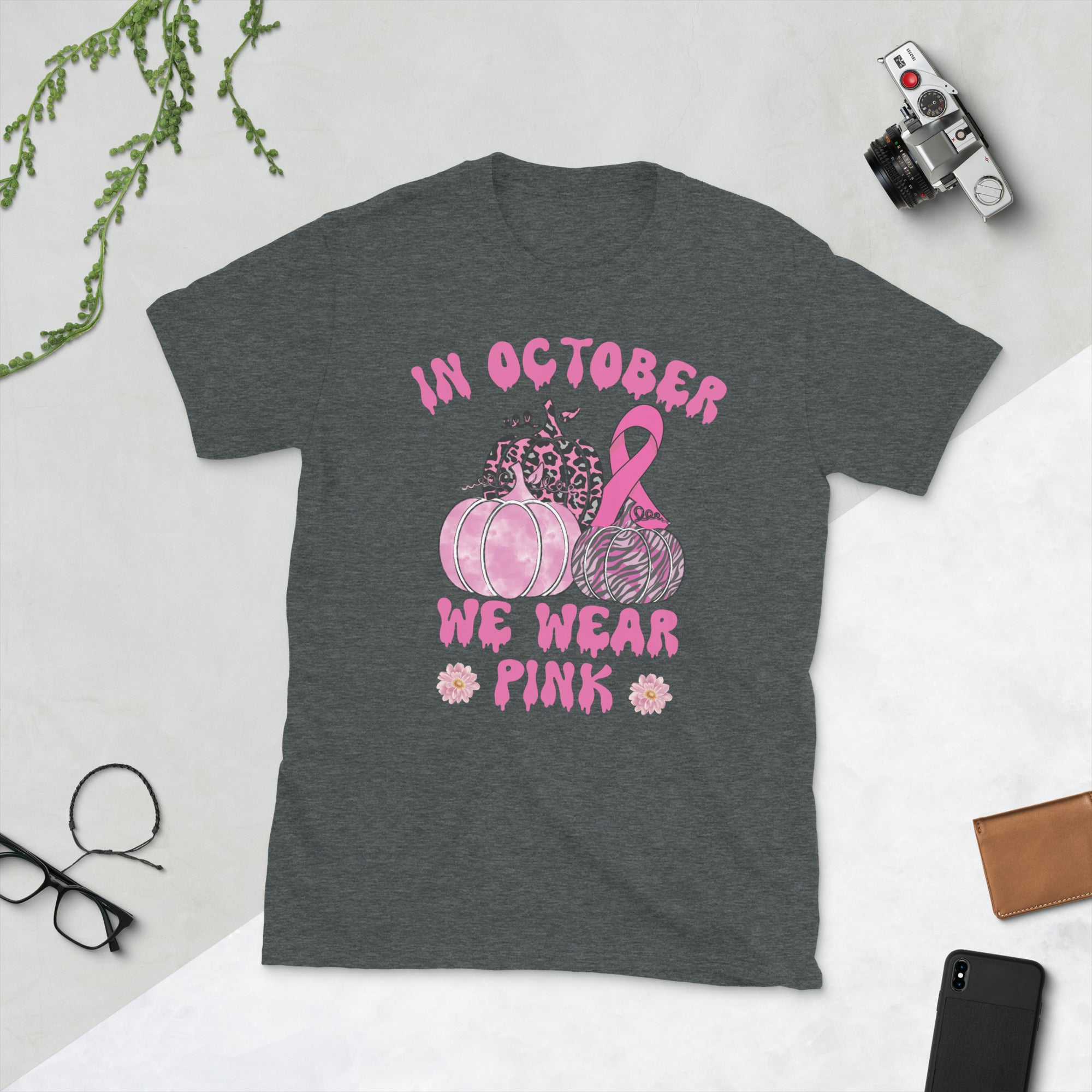 In October We Wear Pink Halloween Shirt, Breast Cancer Fighter TShirt, Breast Cancer Awareness Gift, Pink Pumpkin T Shirt, Support Squad Tee - Madeinsea©