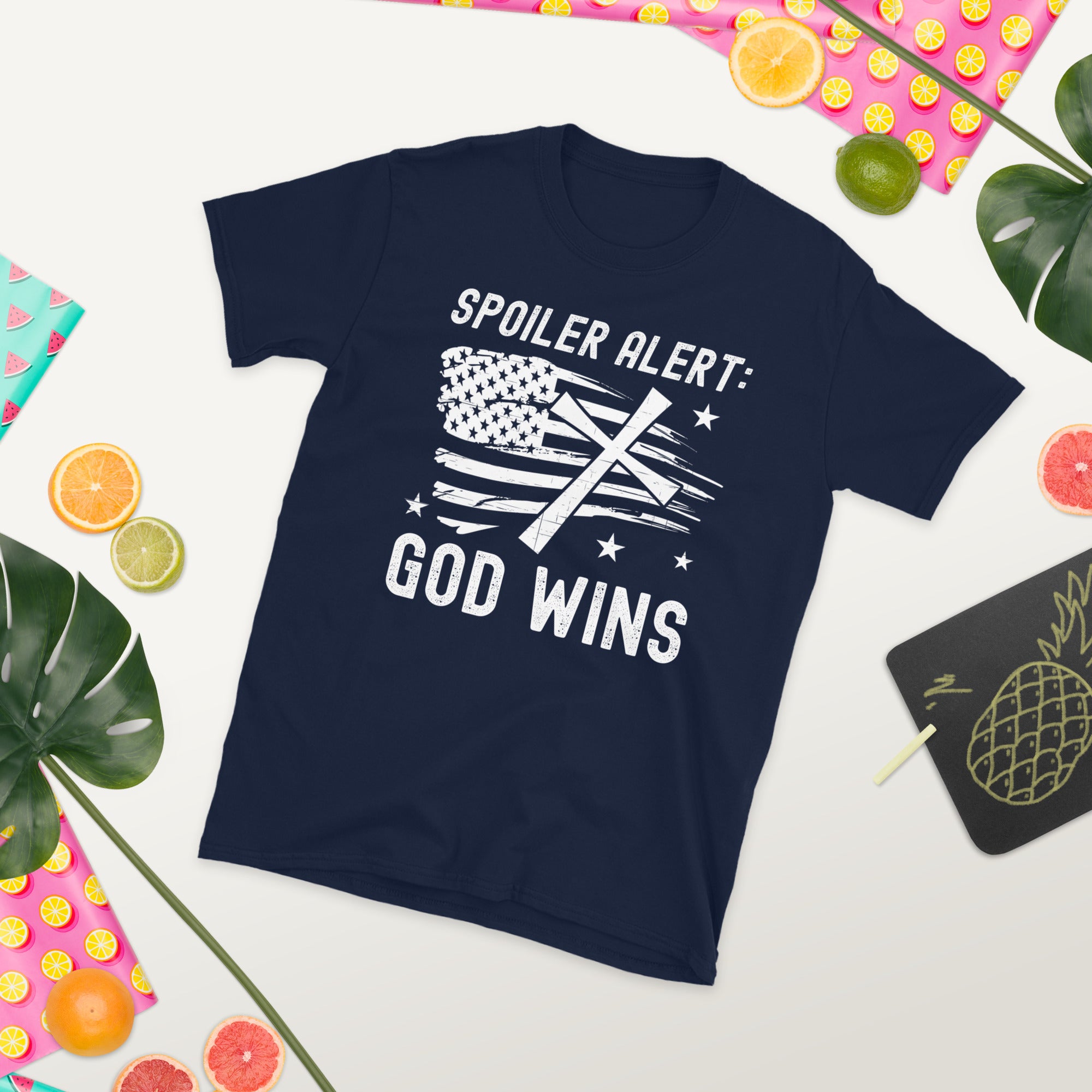 Spoiler God Wins Shirt, Funny Christian Shirt, Religious TShirt, American Flag, Church Shirt, Funny God Shirts, Christian Gifts, Faith Tee - Madeinsea©