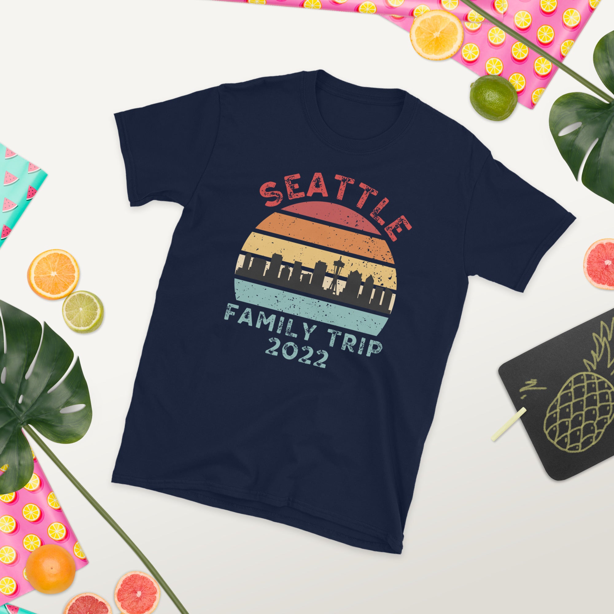 Camisa Seattle Family Trip 2022, Retro Vintage Seattle Skyline, camiseta de vacaciones de verano de Seattle, camisas familiares a juego, regalo del estado de Washington