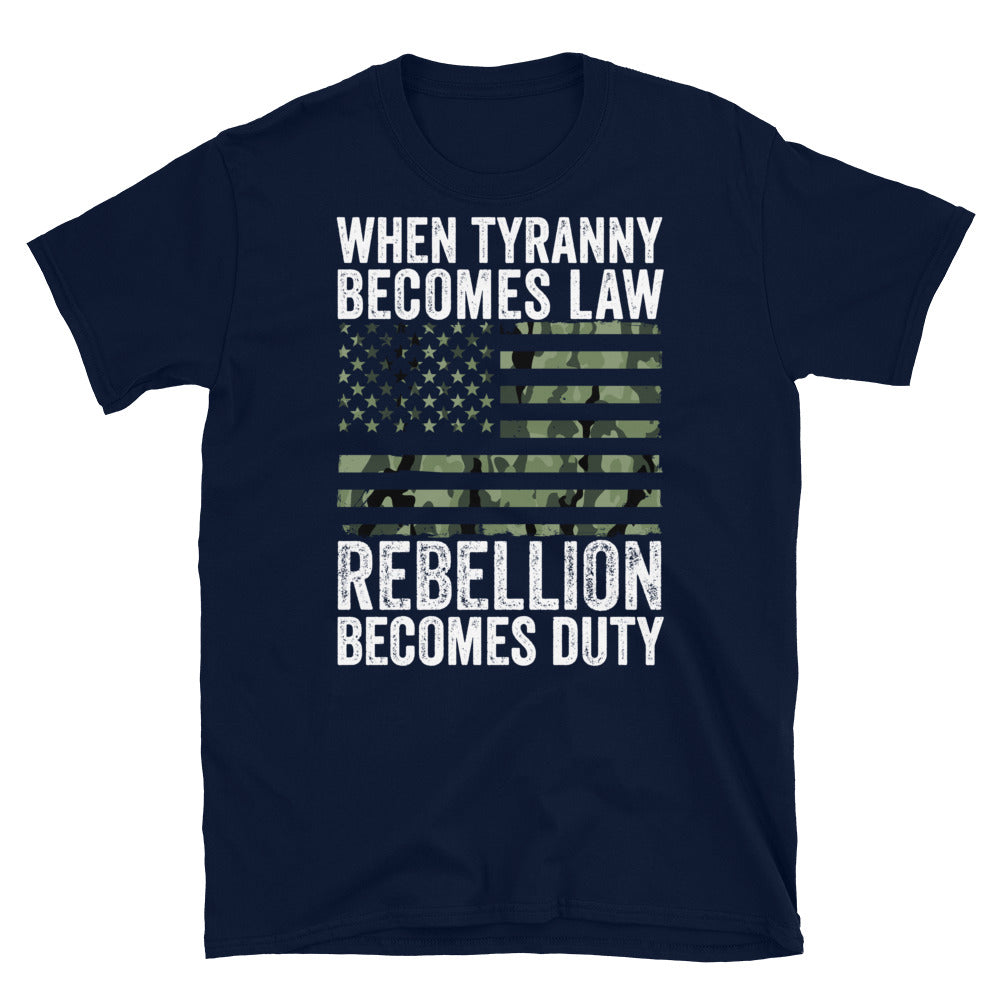 When Tyranny Becomes Law Rebellion Becomes Duty Shirt, US Flag, Gun Shirt, Thomas Jefferson Quote, American Patriot, Camo Shirt, Camo Flag - Madeinsea©