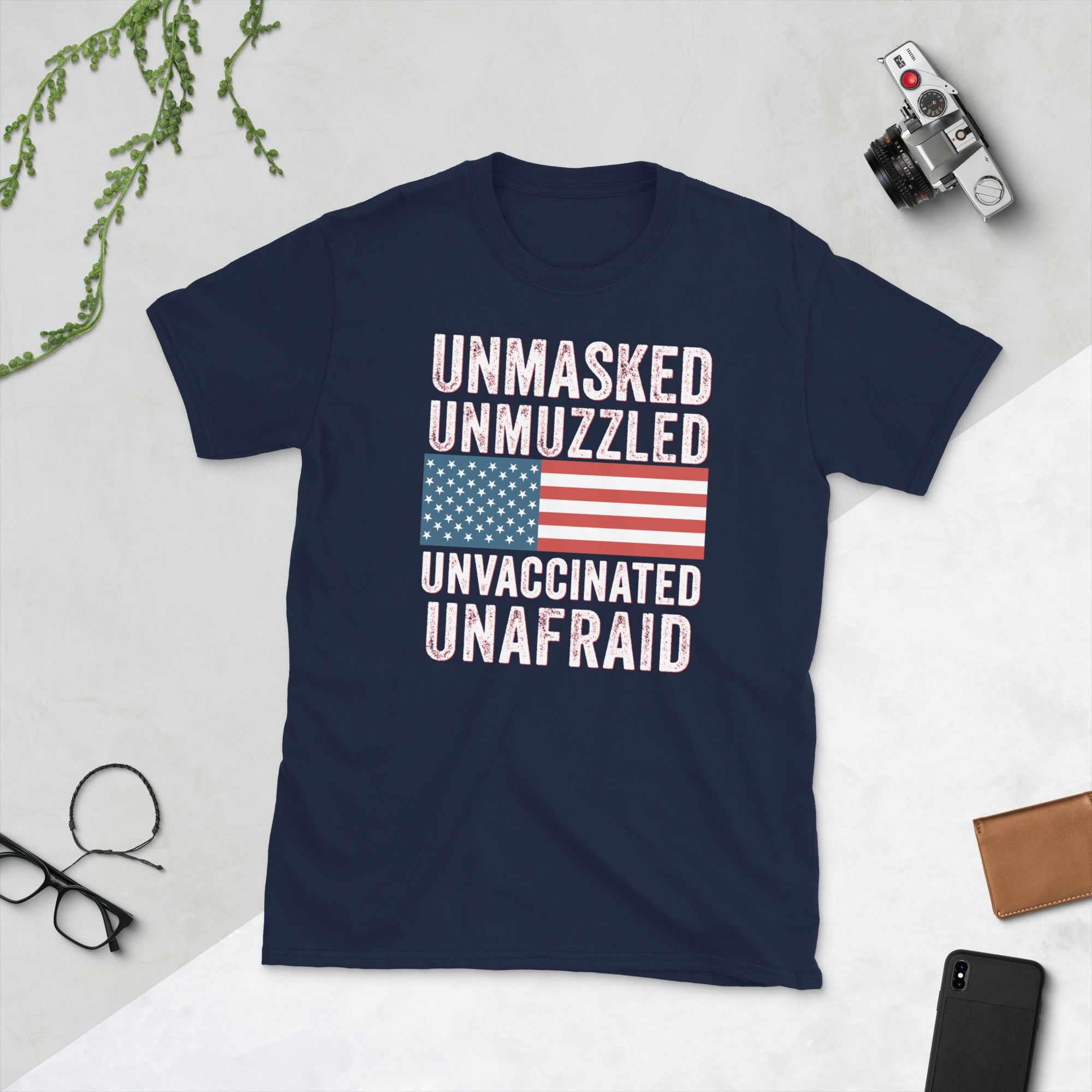 Unmasked. Unmuzzled. Unvaccinated. Unafraid. Shirt, Antimask Shirt, Freedom Shirt, Make American Unmasked, Unmask america, USA Flag Patriot - Madeinsea©