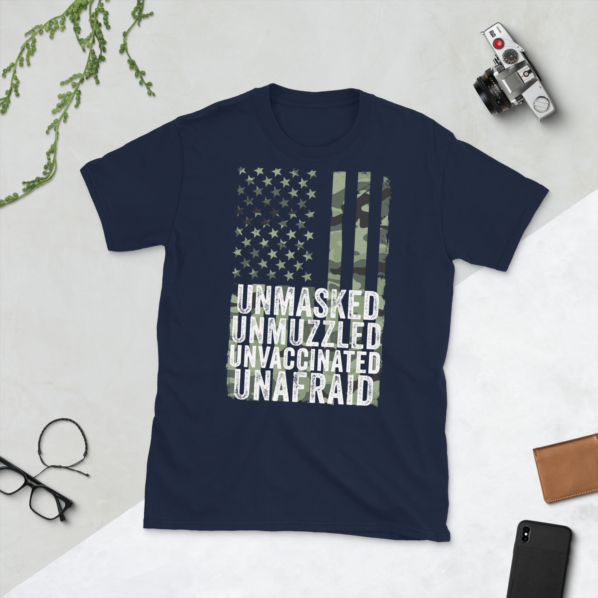 Unmasked Unmuzzled Unvaccinated Unafraid Shirt, Antimask Shirt, Freedom Shirt, Unafraid Shirt, USA Military Camo Flag T Shirt, Patriotic Tee - Madeinsea©