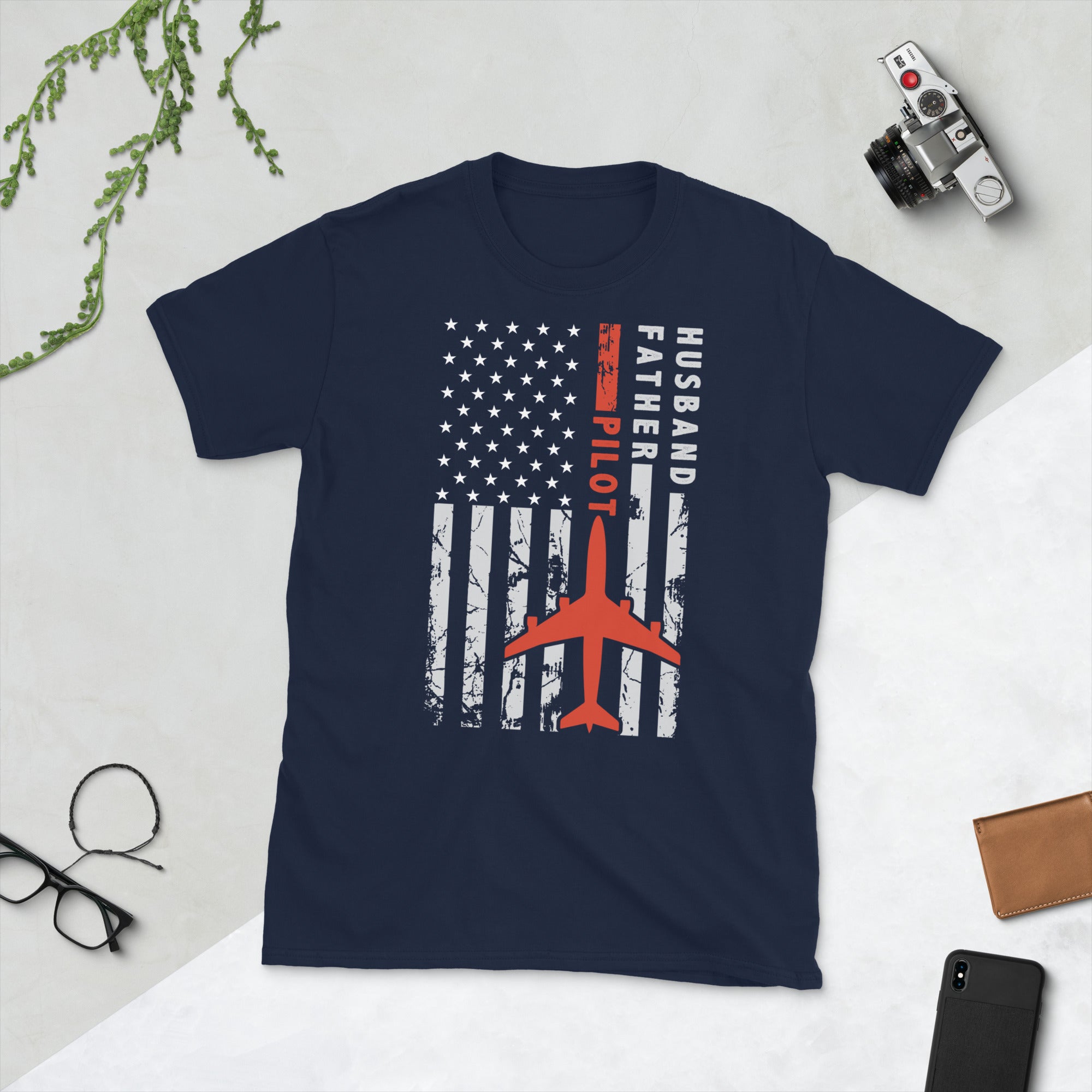 Pilot Dad Shirt, USA American Flag Airplane T-Shirt, Pilot Gift for Husband, Aviation Shirt, Plane Captain Gift, Pilot Dad Gift, Aviator Tee - Madeinsea©