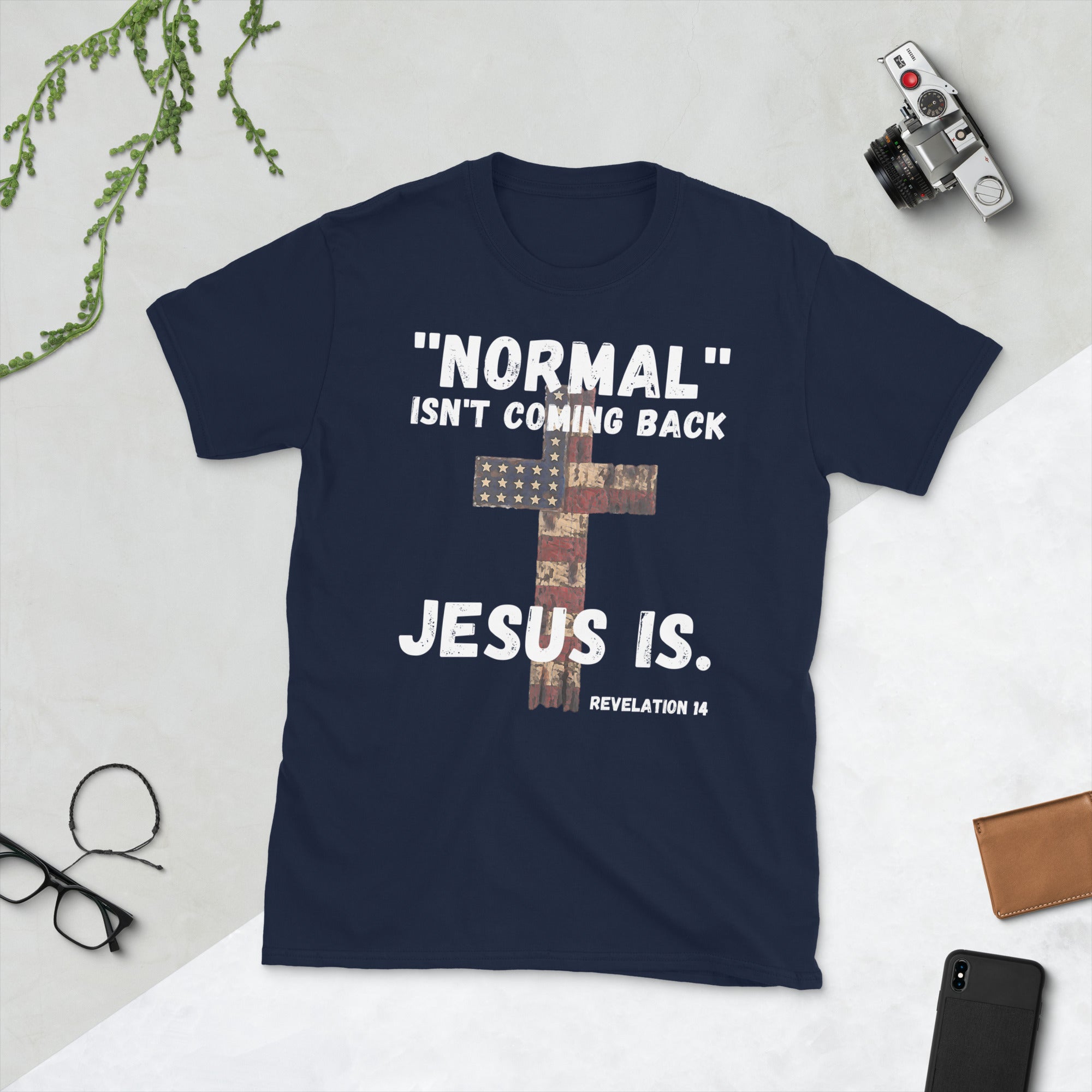 Normal Isn't Coming Back Jesus Is Shirt, Offenbarung 14, Bibelvers Shirt, inspirierendes Glaube Shirt, religiöses Geschenk, Amerikanische Flagge T-Shirt