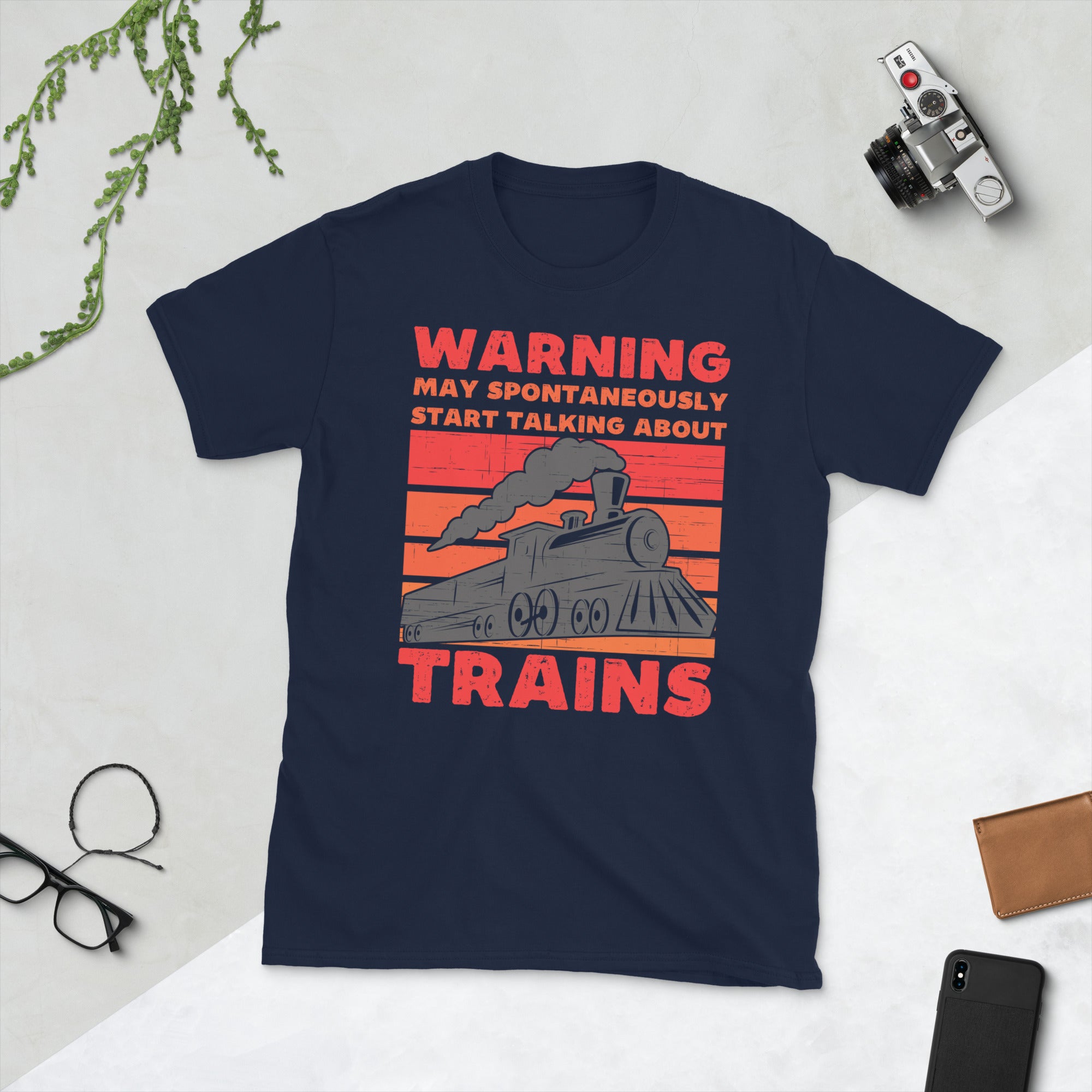 Warning May Spontaneously Start Talking About Trains, Train Engineer Shirt, Train Model Locomotive Gifts, Railroad Tshirt, Vintage Train Tee